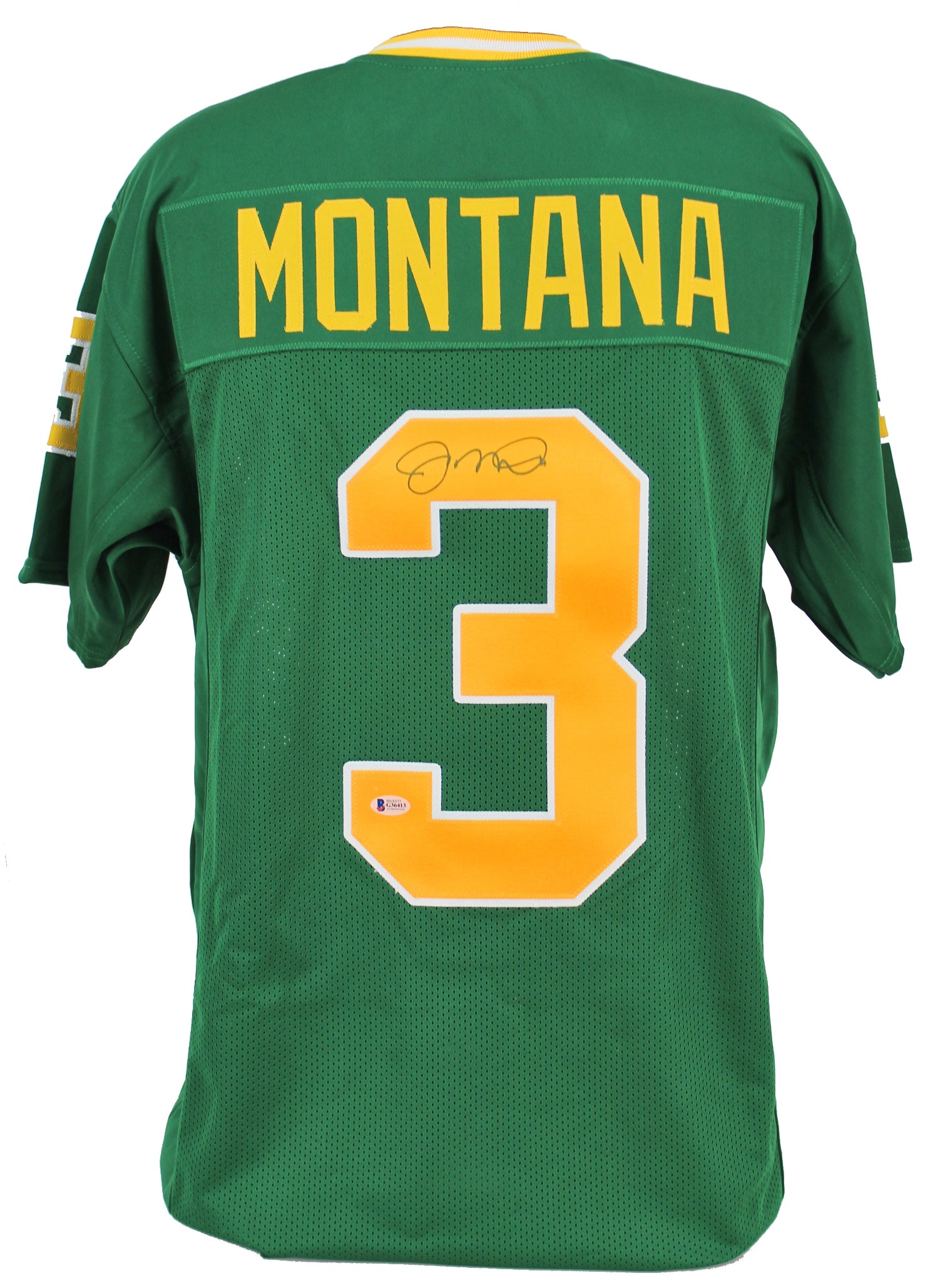 Notre Dame Joe Montana Authentic Signed Green Jersey BAS
