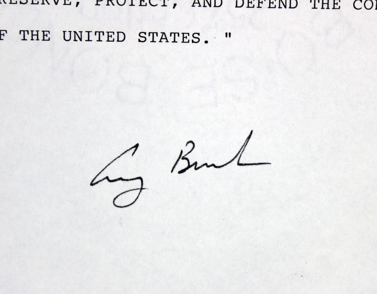 George H.W. Bush Authentic Signed 8.5x11 Oath Of Office Sheet BAS Slabbed