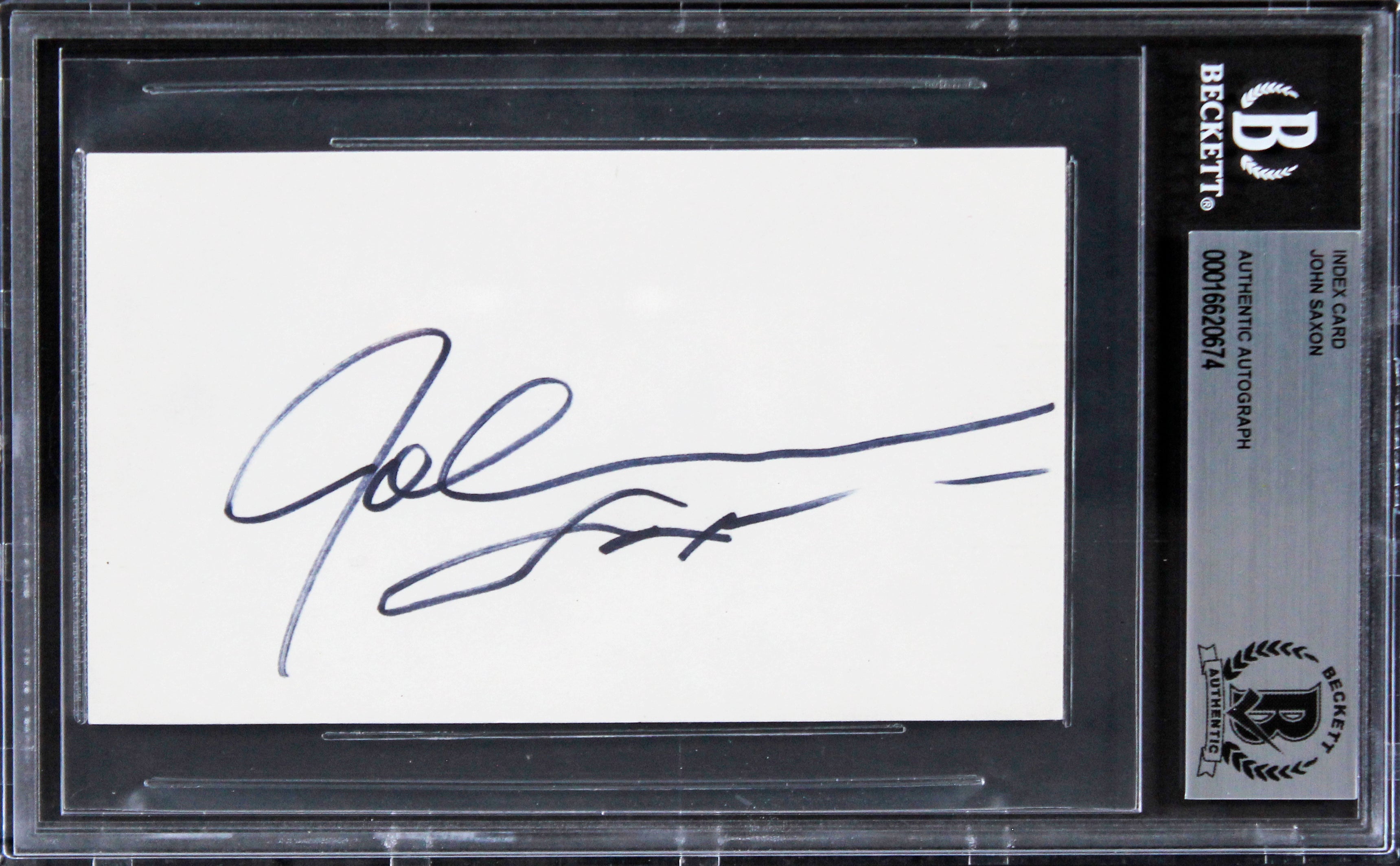 John Saxon Portrait in Black Authentic Signed 3x5 Index Card BAS Slabbed