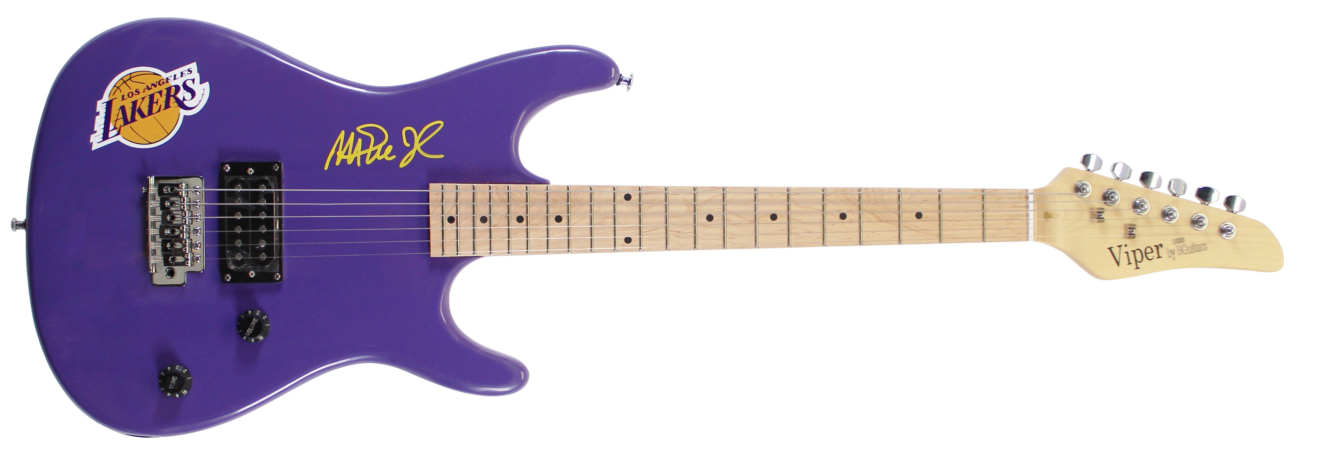 Lakers Magic Johnson Signed Metallic Purple Viper Electric Guitar BAS Witnessed
