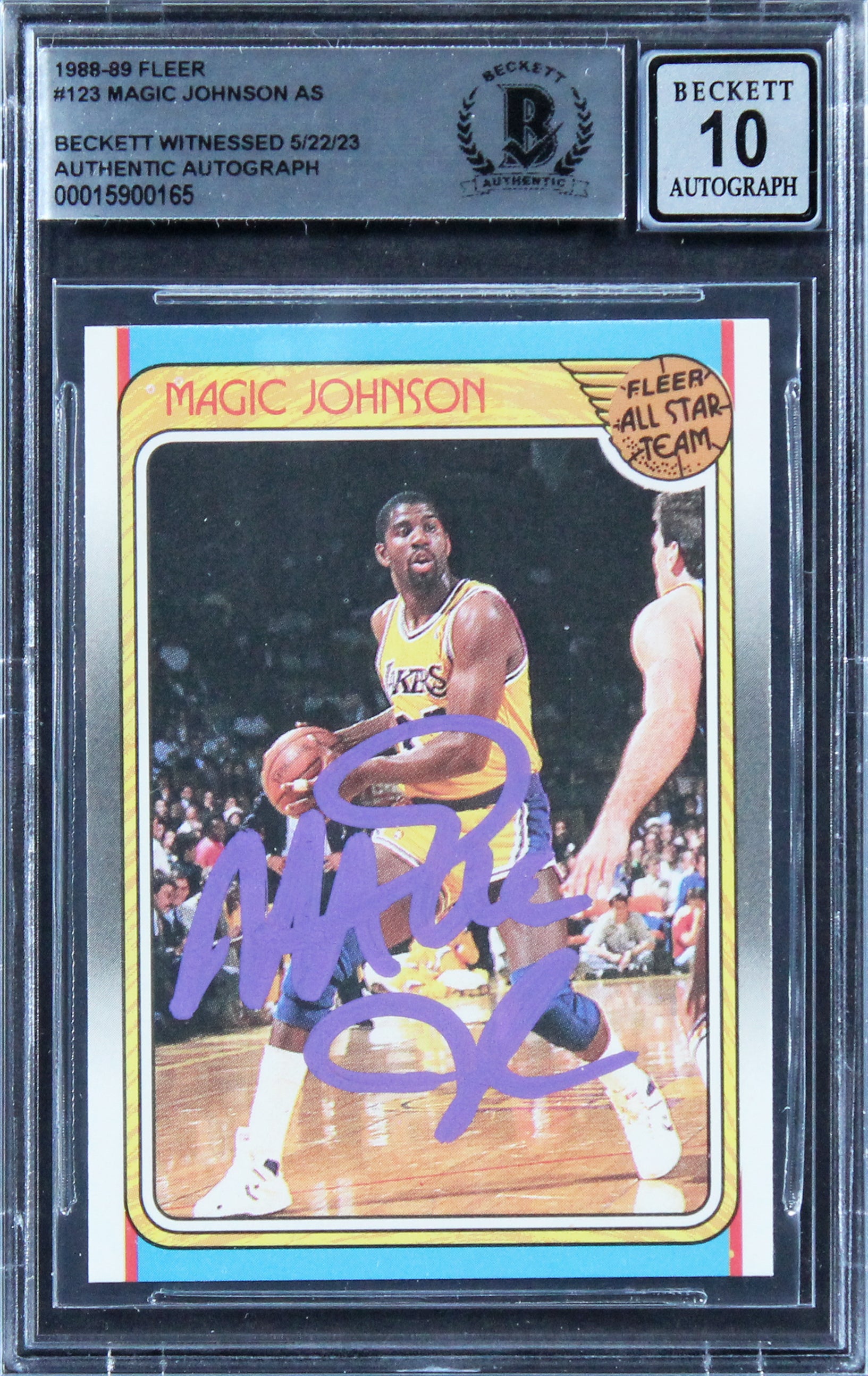 Lakers Magic Johnson Signed 1988 Fleer #123 AS Card Auto 10! BAS Slabbed