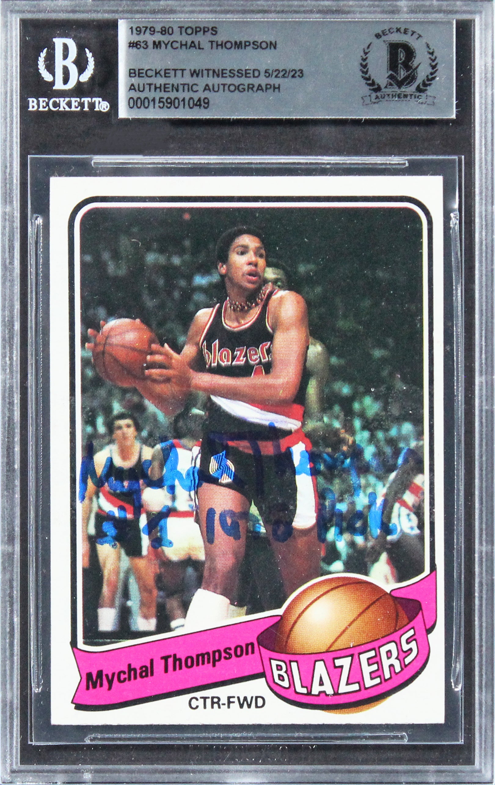 Blazers Mychal Thompson "#1 1978 Pick" Signed 1979 Topps #63 Card BAS Slabbed