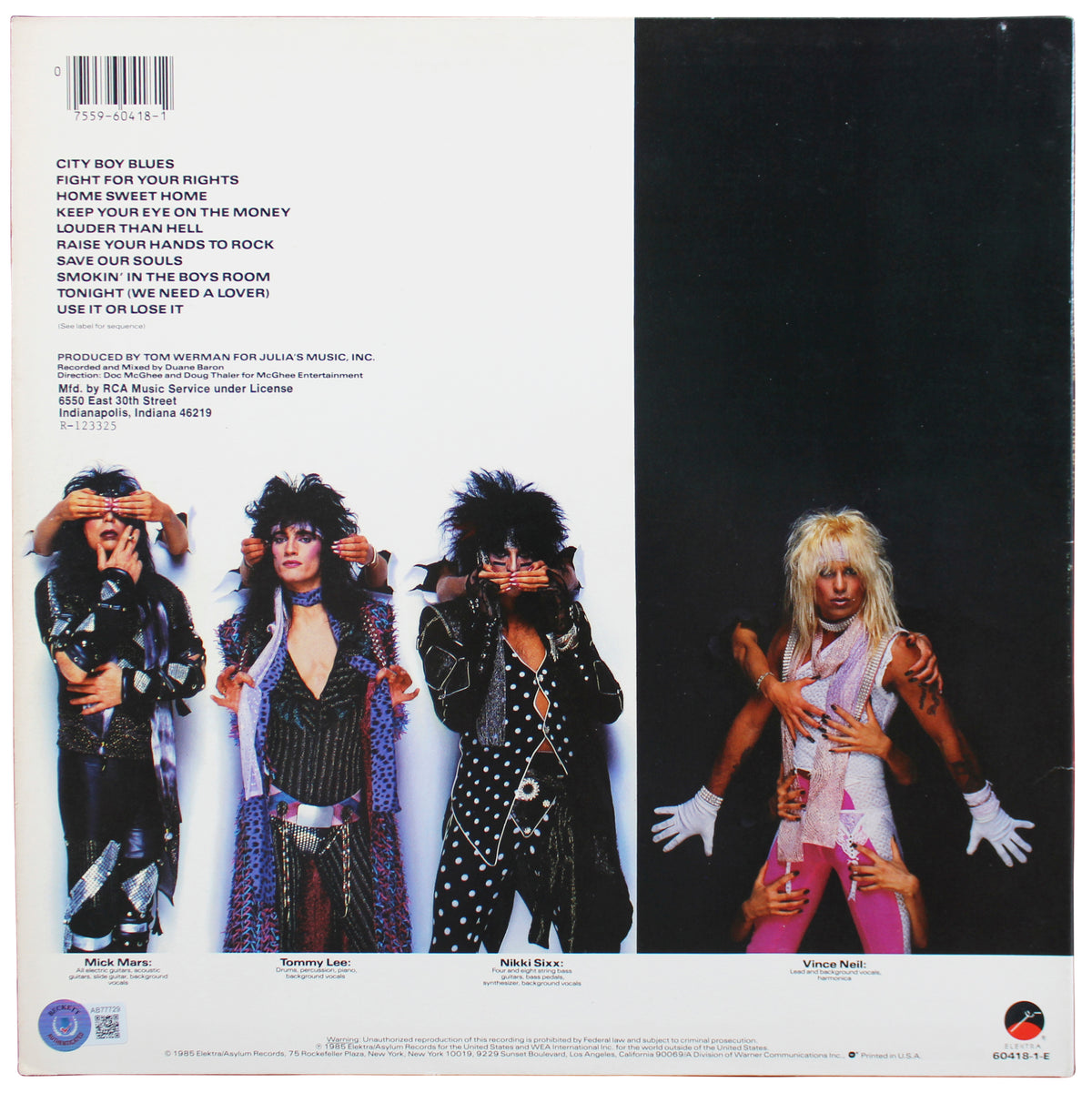 Motley Crue (3) Neil, Lee & Sixx Signed Theatre of Pain Album Cover BAS #AB77729