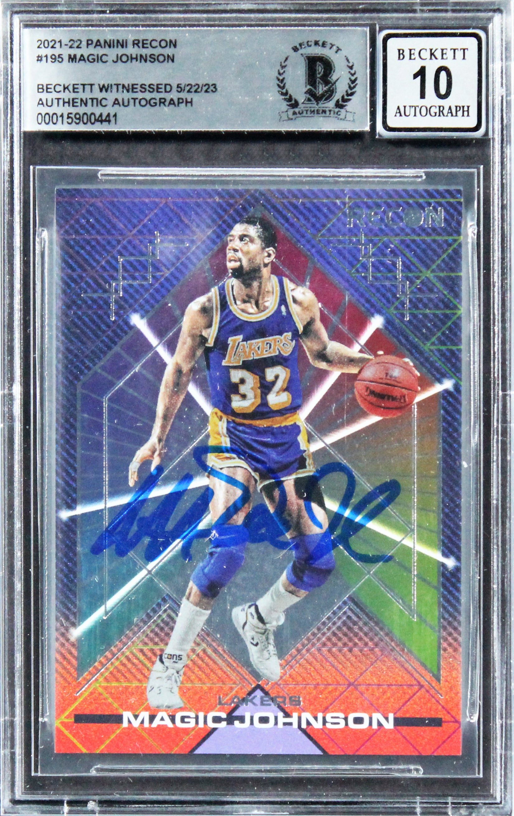 Lakers Magic Johnson Signed 2021 Panini Recon #195 Card Auto 10! BAS Slabbed