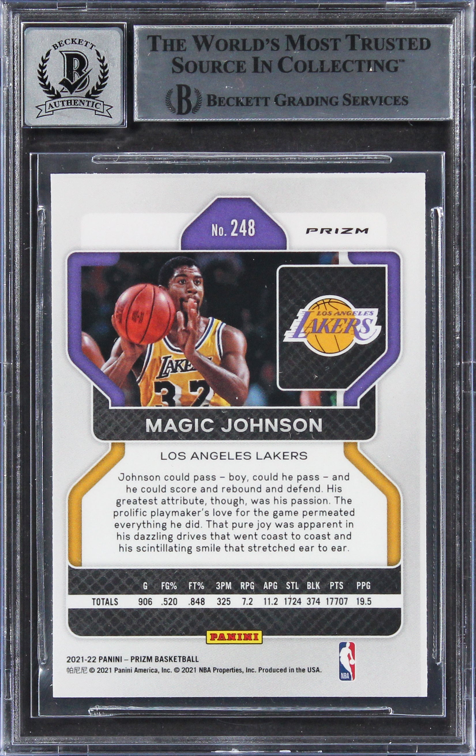 Lakers Magic Johnson Signed 2021 Panini Prizm Ice #248 Card Auto10! BAS Slabbed