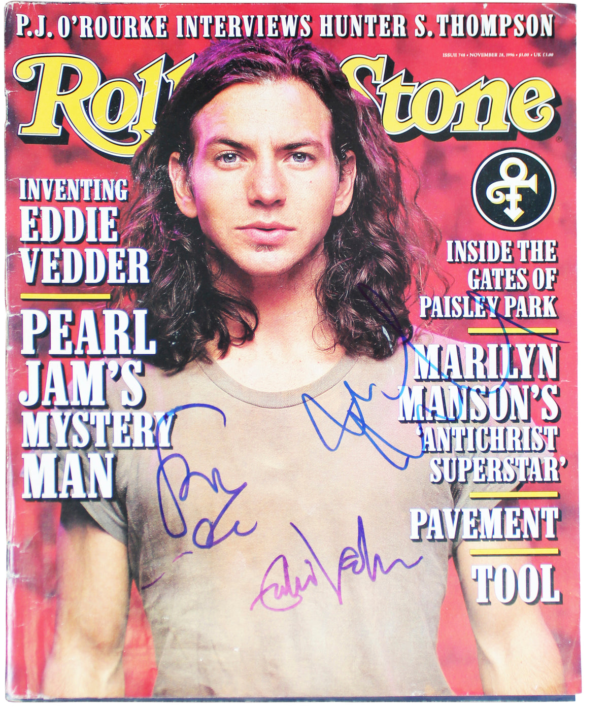 Pearl Jam (3) Vedder, Gossard & McCready Signed Rolling Stone Magazine BAS