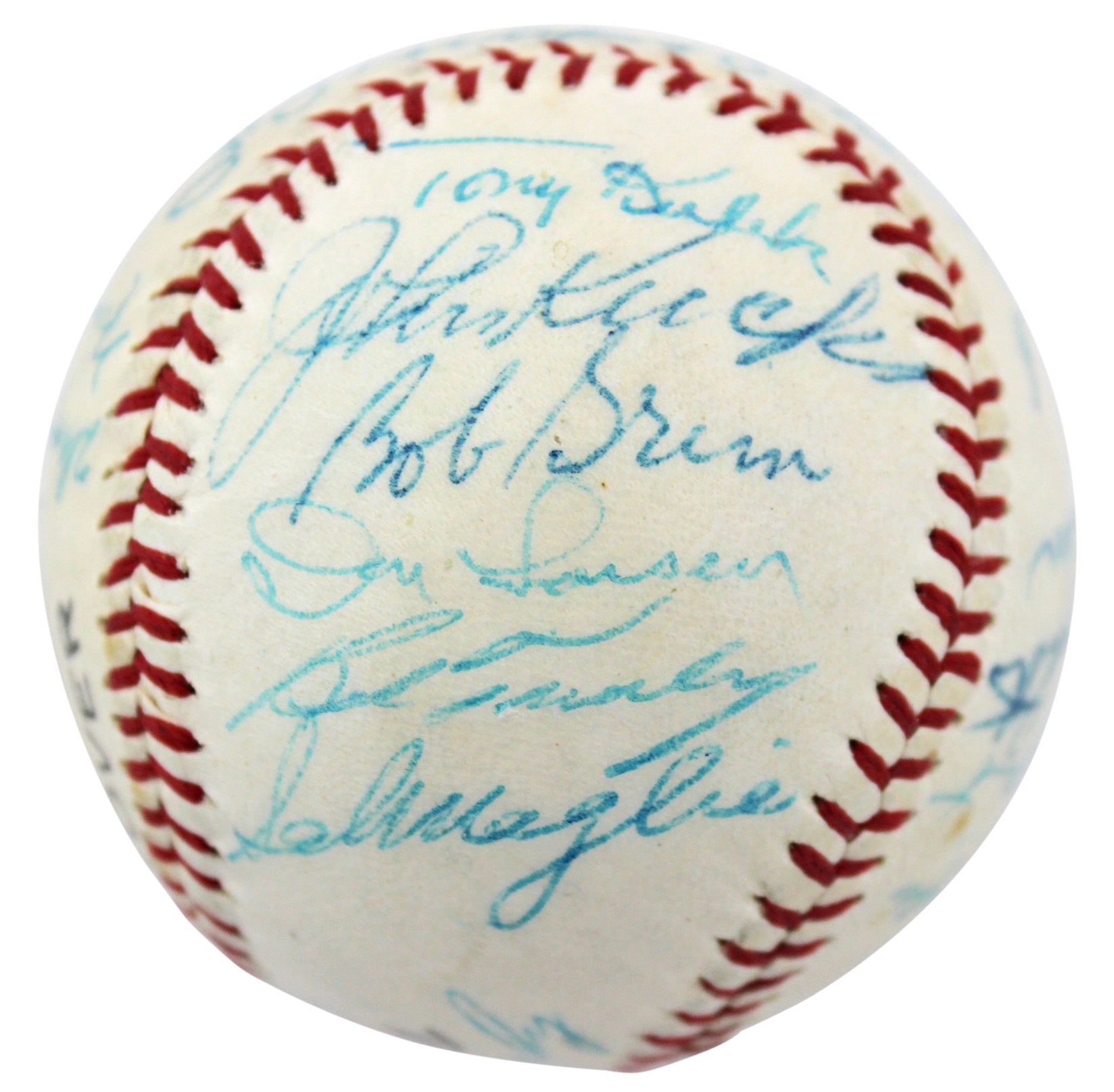 1958 Yankees Ws Champs (24) Berra, Slaughter, Larsen Signed Baseball PSA V02237