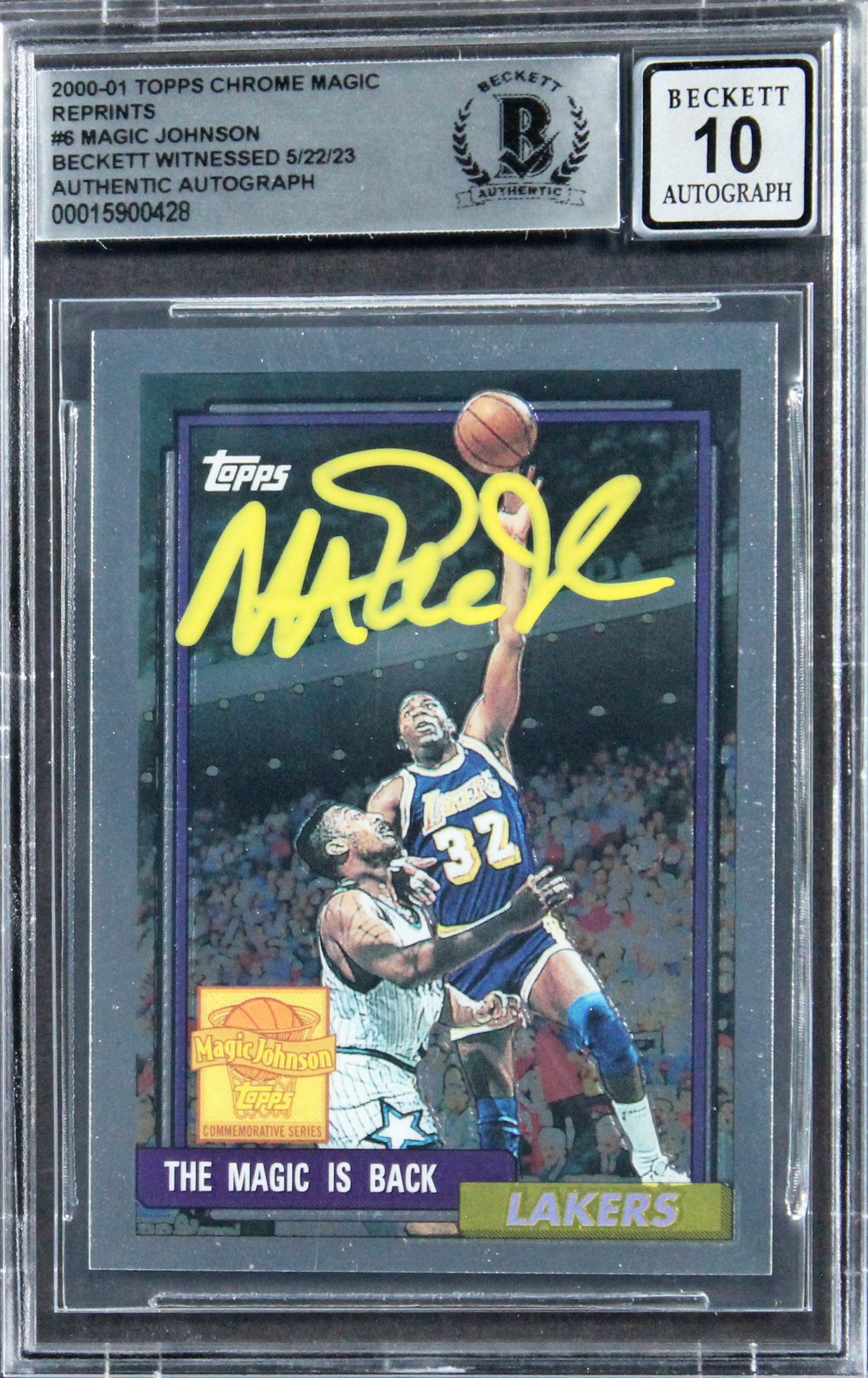 Lakers Magic Johnson Signed 2000 Topps CM Reprints #6 Card Auto 10! BAS Slabbed