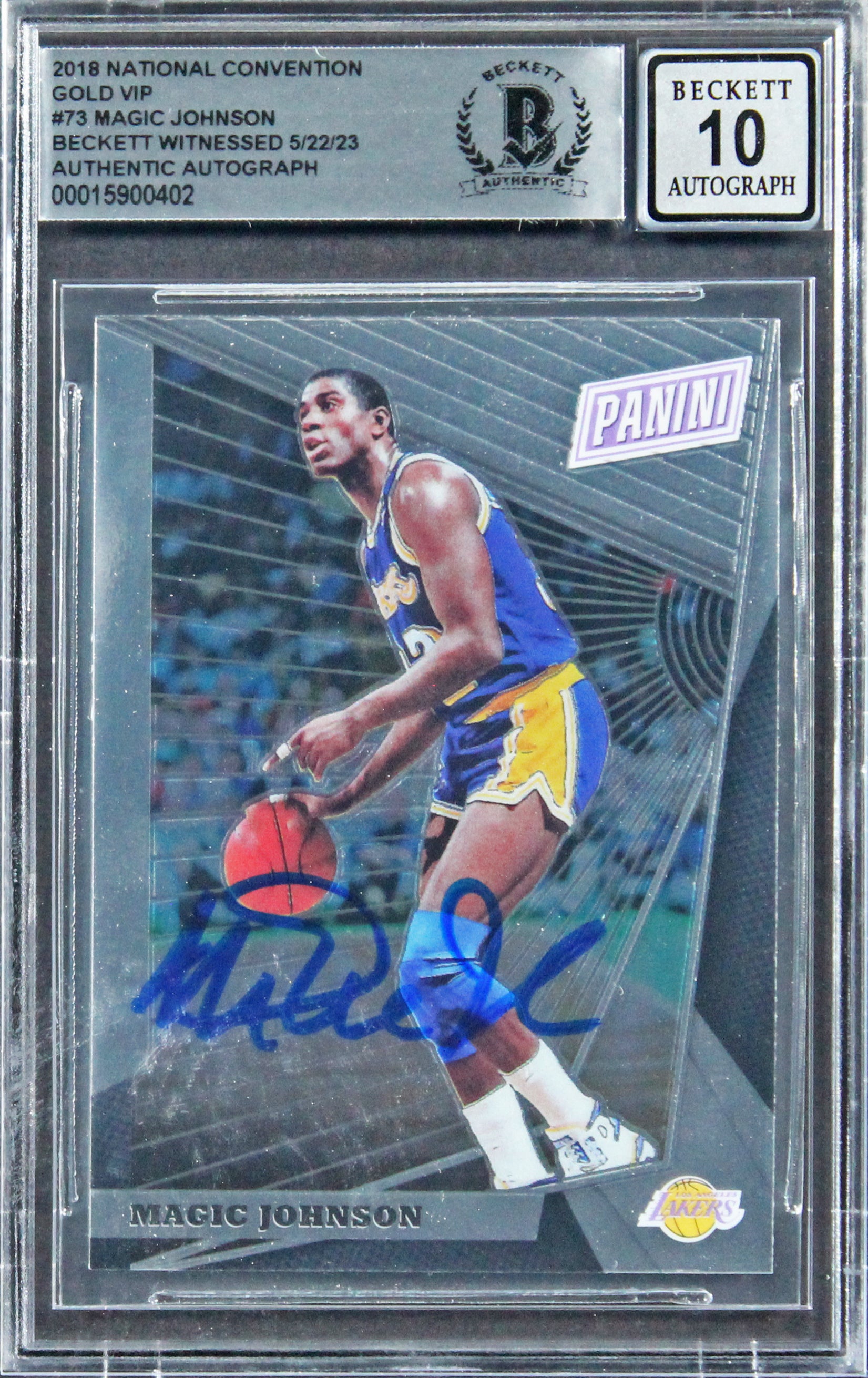 Lakers Magic Johnson Signed 2018 National Convention #73 Card Auto 10 BAS Slab