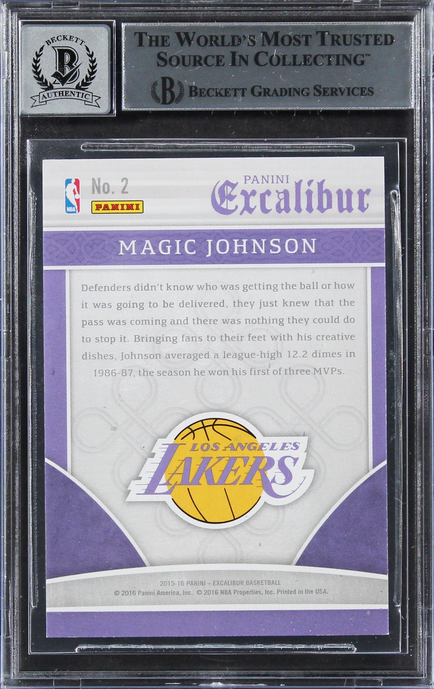 Lakers Magic Johnson Signed 2015 Panini Excalibur TT #2 Card Auto 10! BAS Slab