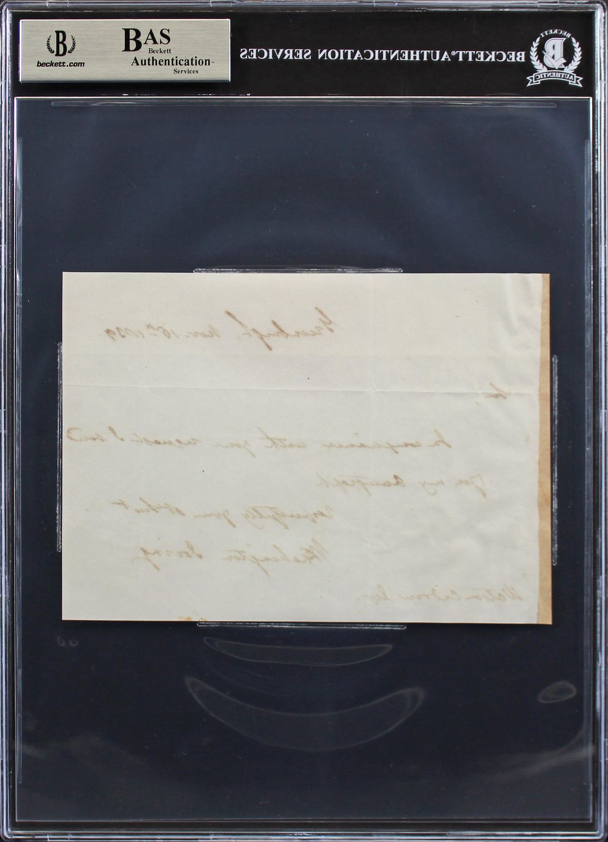 Washington Irving Nov. 10th 1839 Authentic Signed 5x7 Cut Signature BAS Slabbed