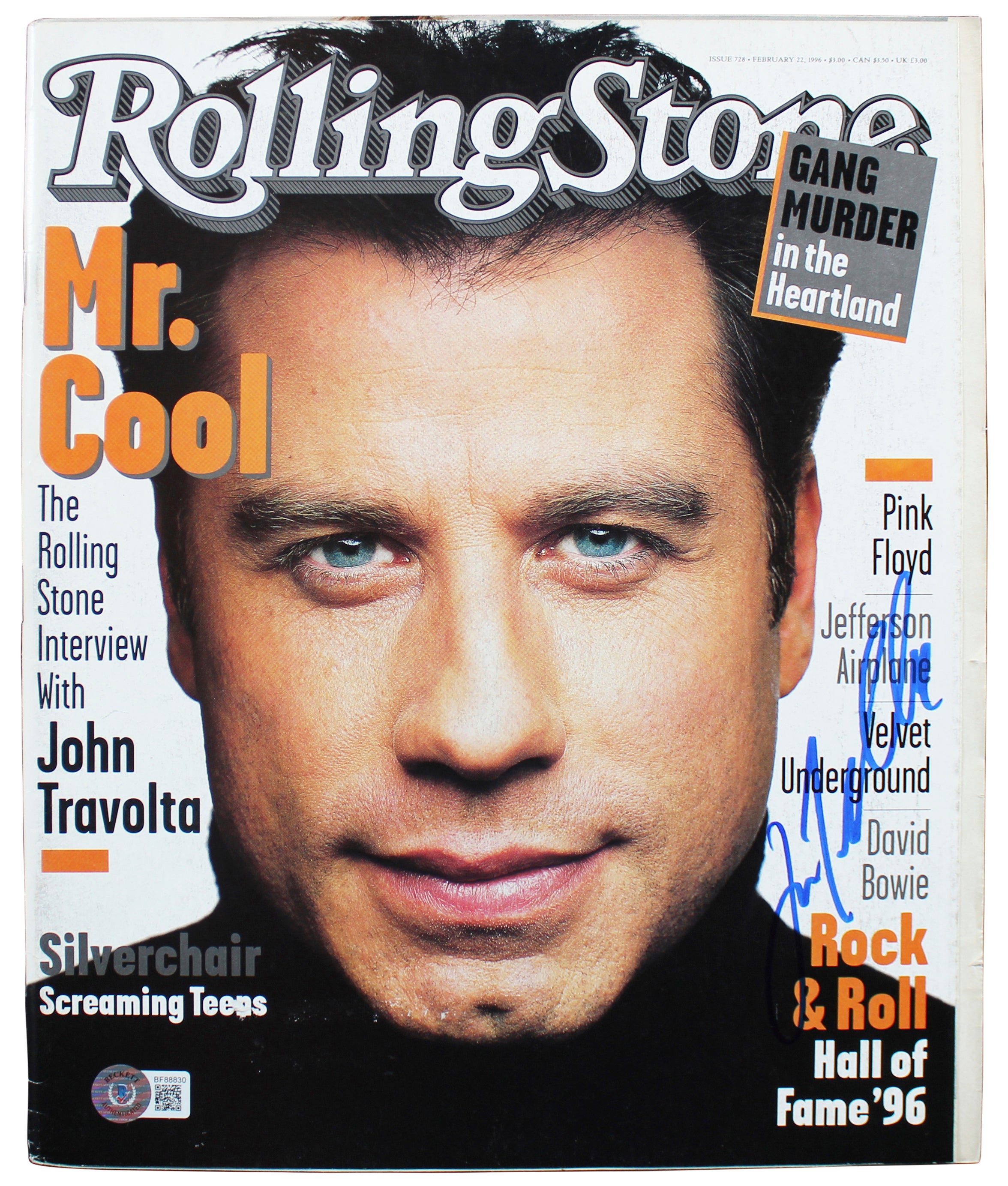 John Travolta Authentic Signed Feb 22, 1996 Rolling Stone Magazine BAS #BF88830