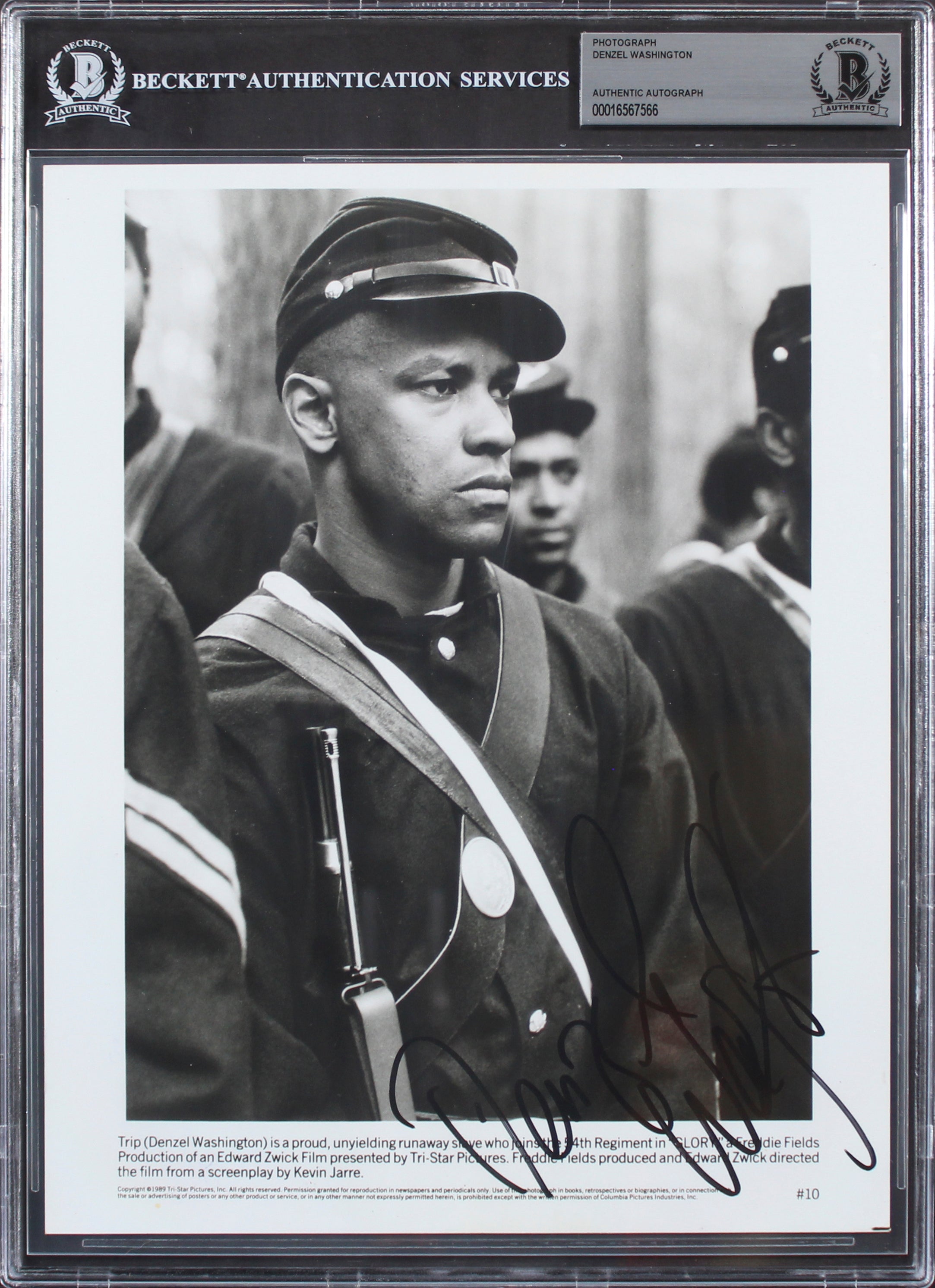 Denzel Washington Glory Authentic Signed 8x10 Photo Autographed BAS Slabbed