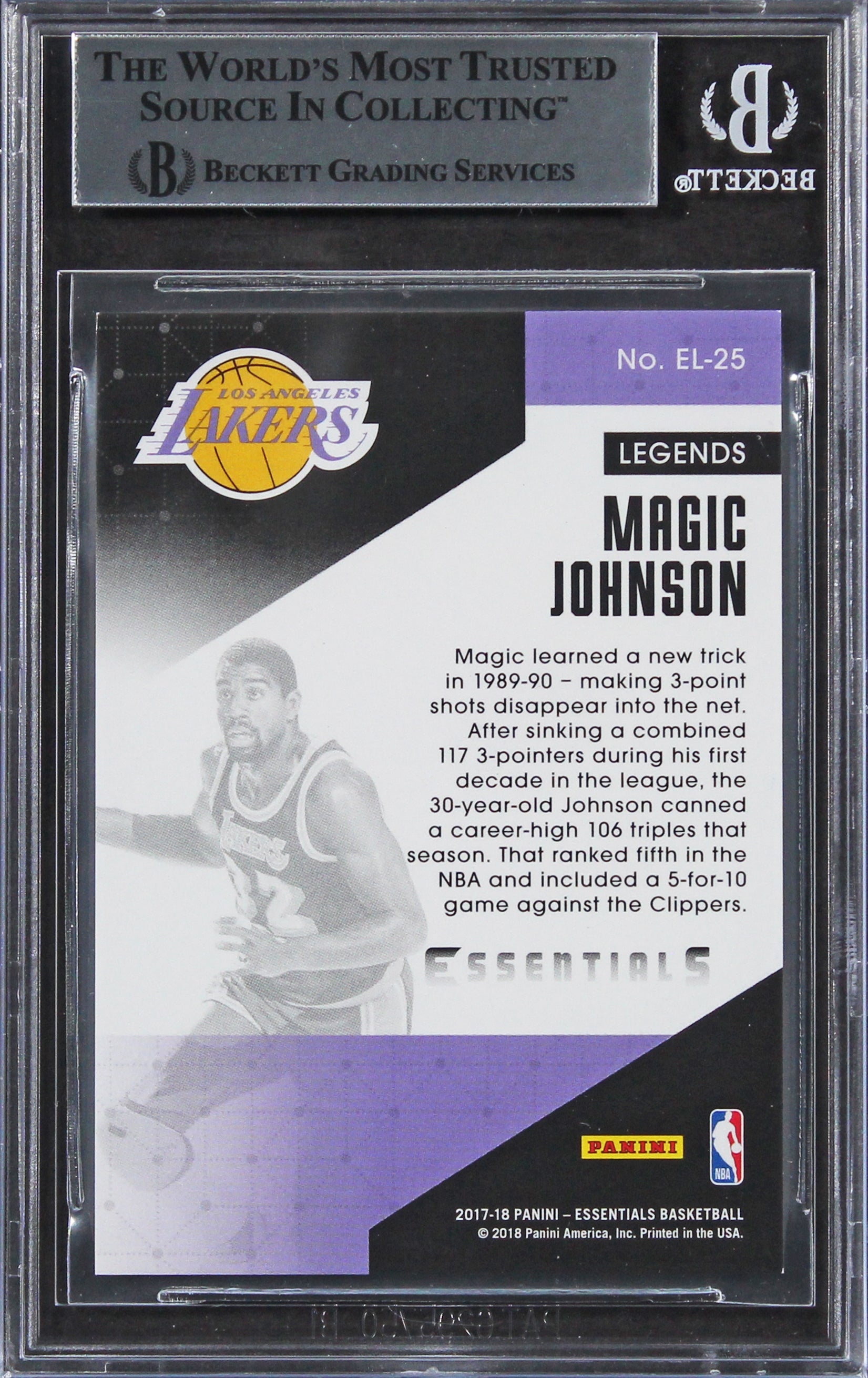 Lakers Magic Johnson Signed 2017 Panini Essentials EL #EL25 Card BAS Slabbed
