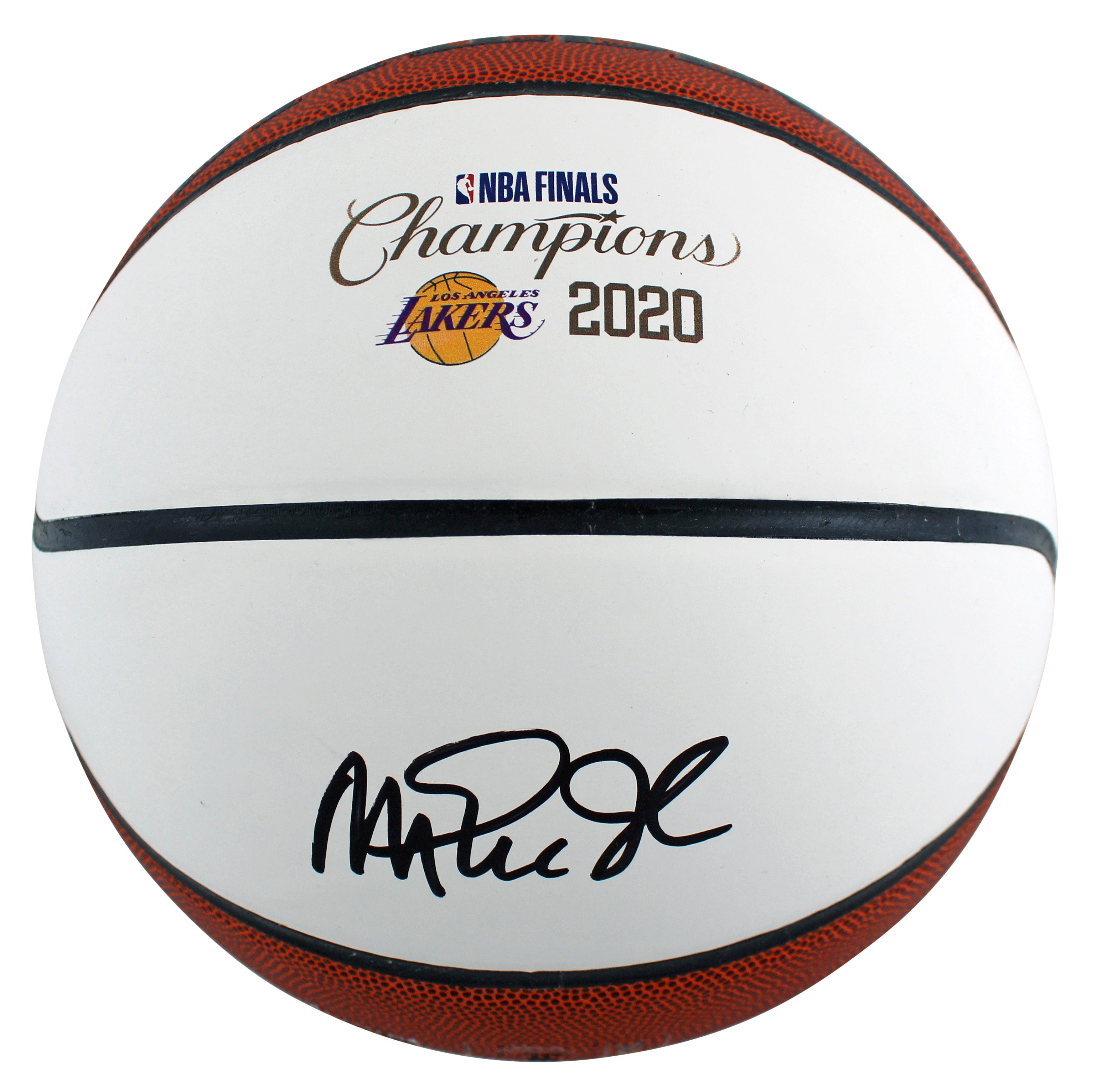 Lakers Magic Johnson Signed 2020 Champion Logo White Panel Basketball BAS Wit
