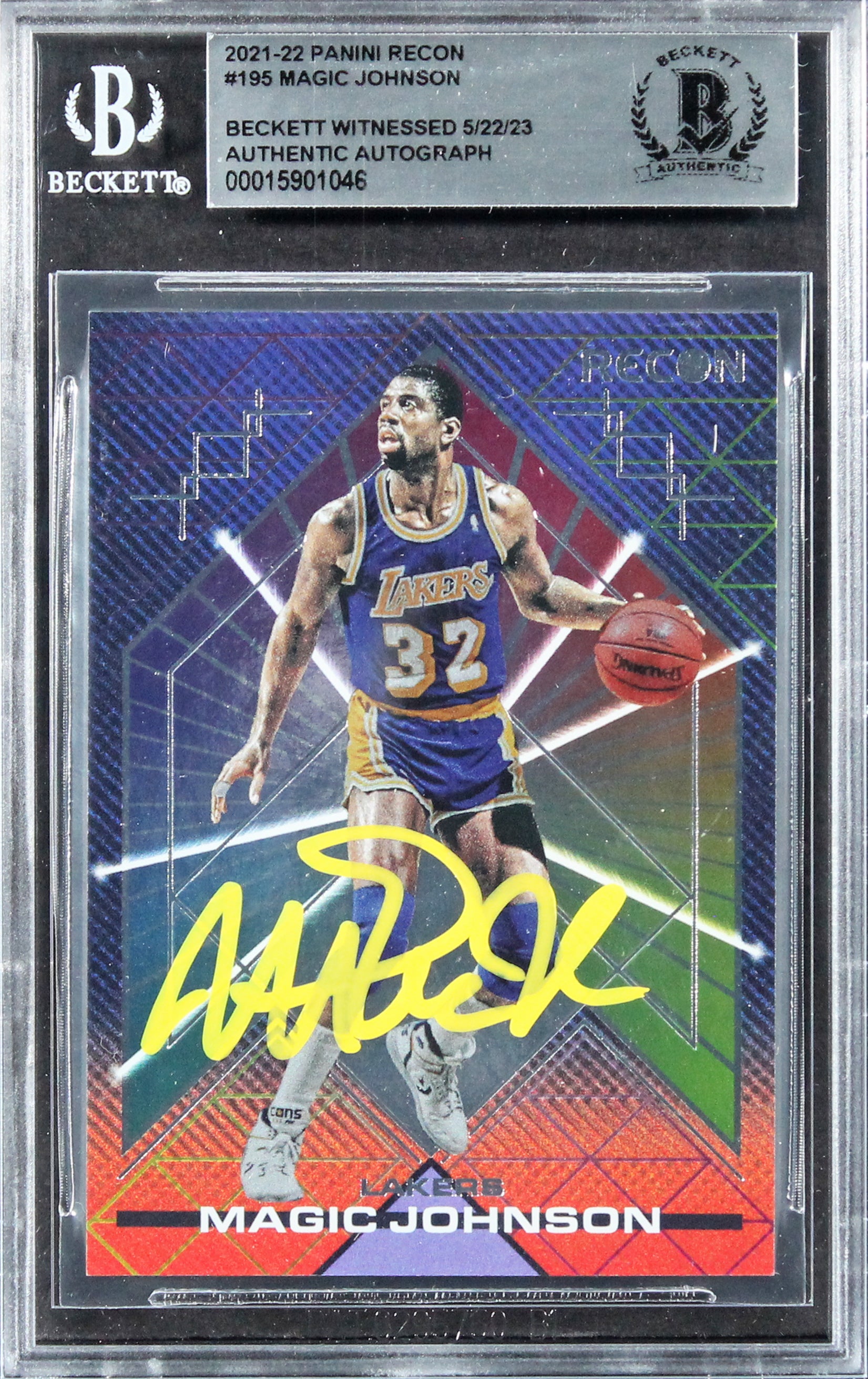 Lakers Magic Johnson Authentic Signed 2021 Panini Recon #195 Card BAS Slabbed
