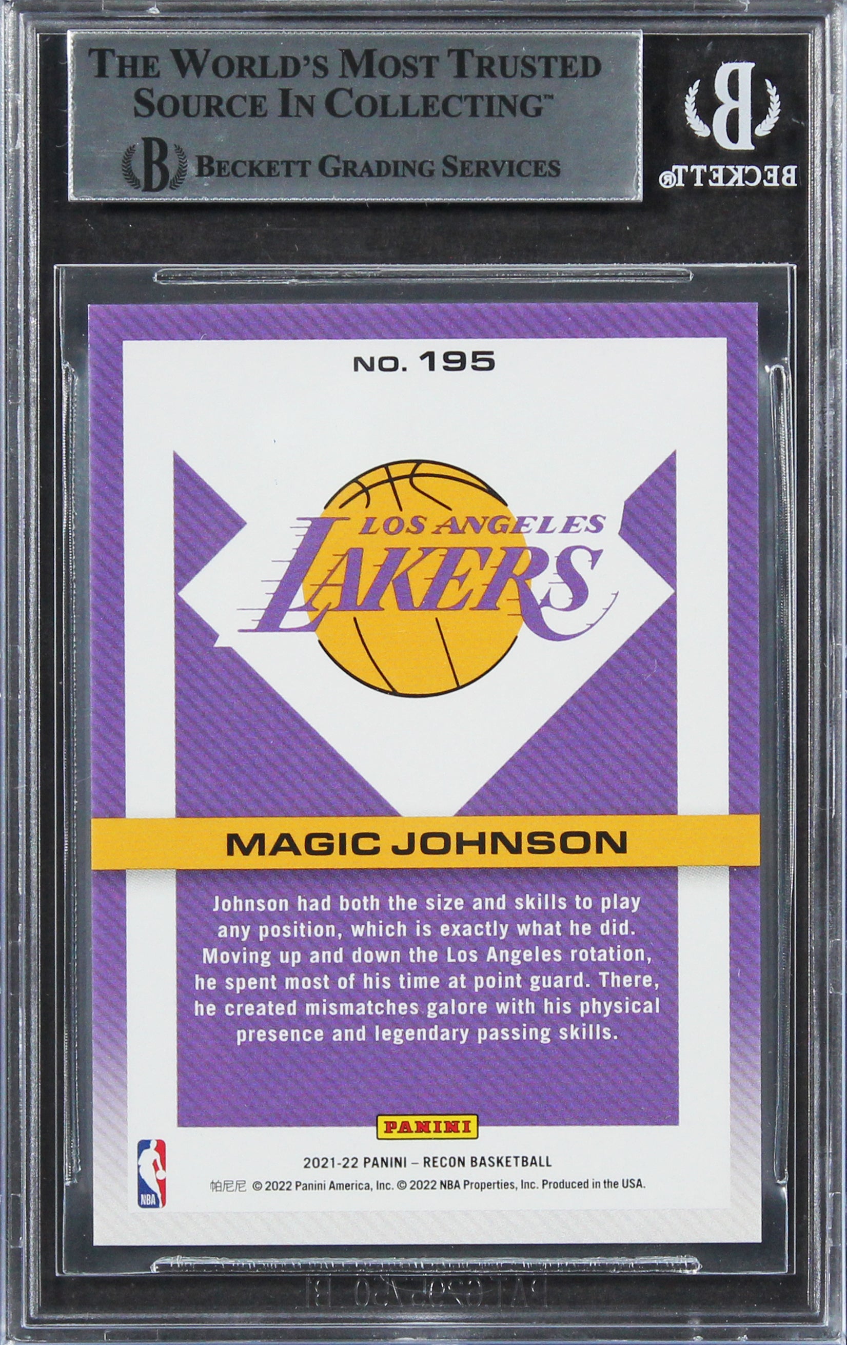 Lakers Magic Johnson Authentic Signed 2021 Panini Recon #195 Card BAS Slabbed