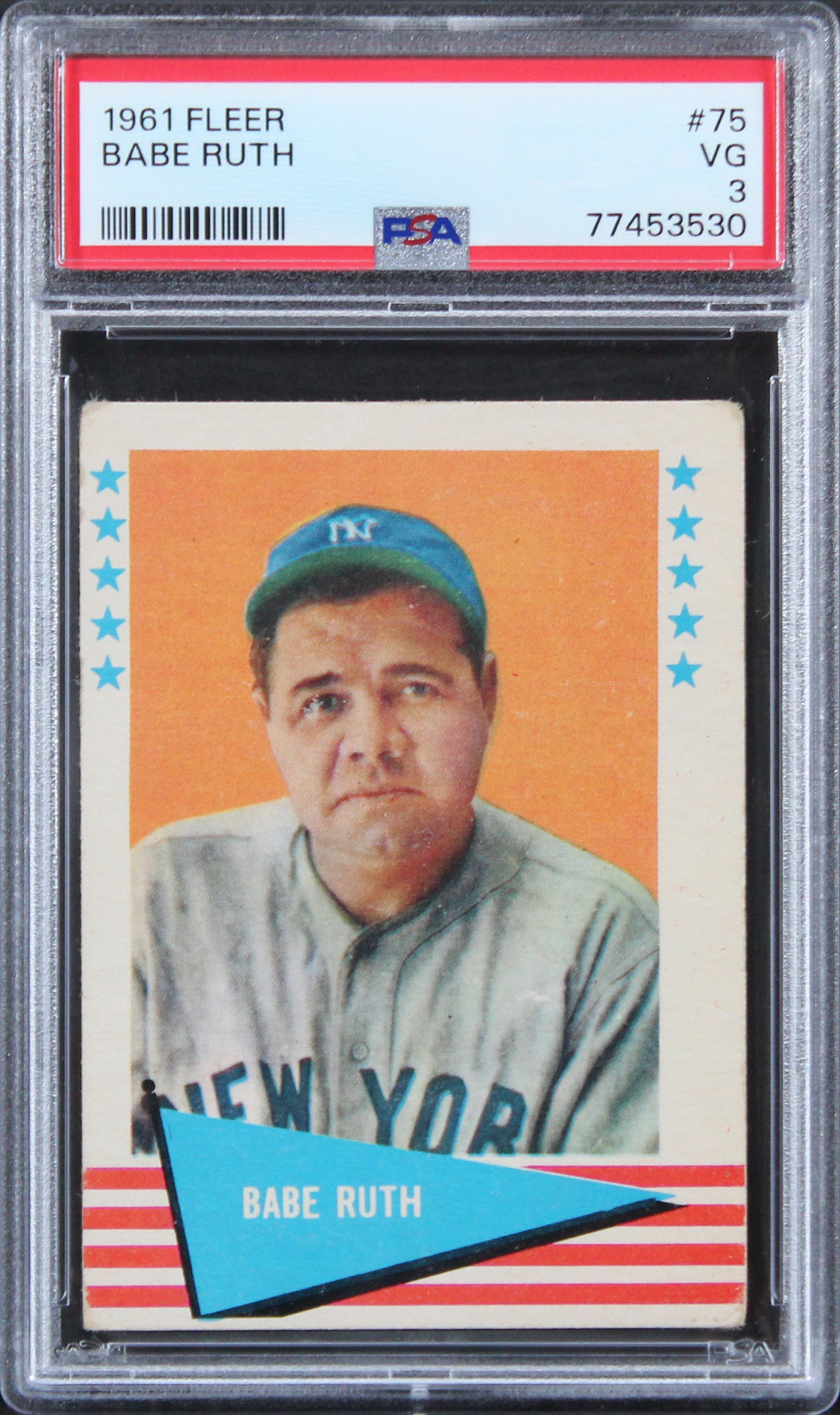 Yankees Babe Ruth 1961 Fleer #75 Card Graded VG-3 PSA Slabbed