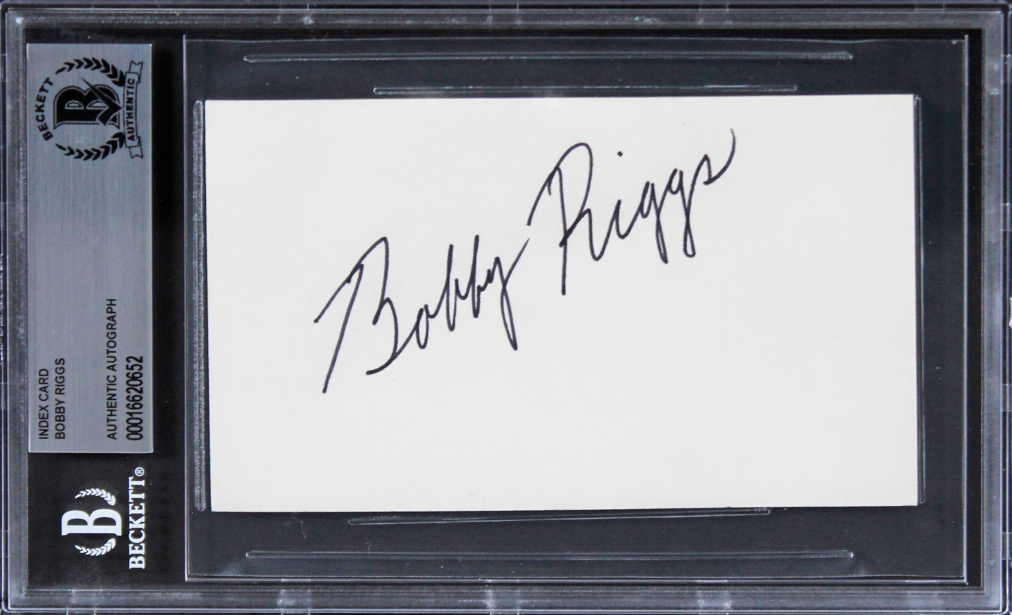 Bobby Riggs Authentic Signed 3x5 Index Card Autographed BAS Slabbed