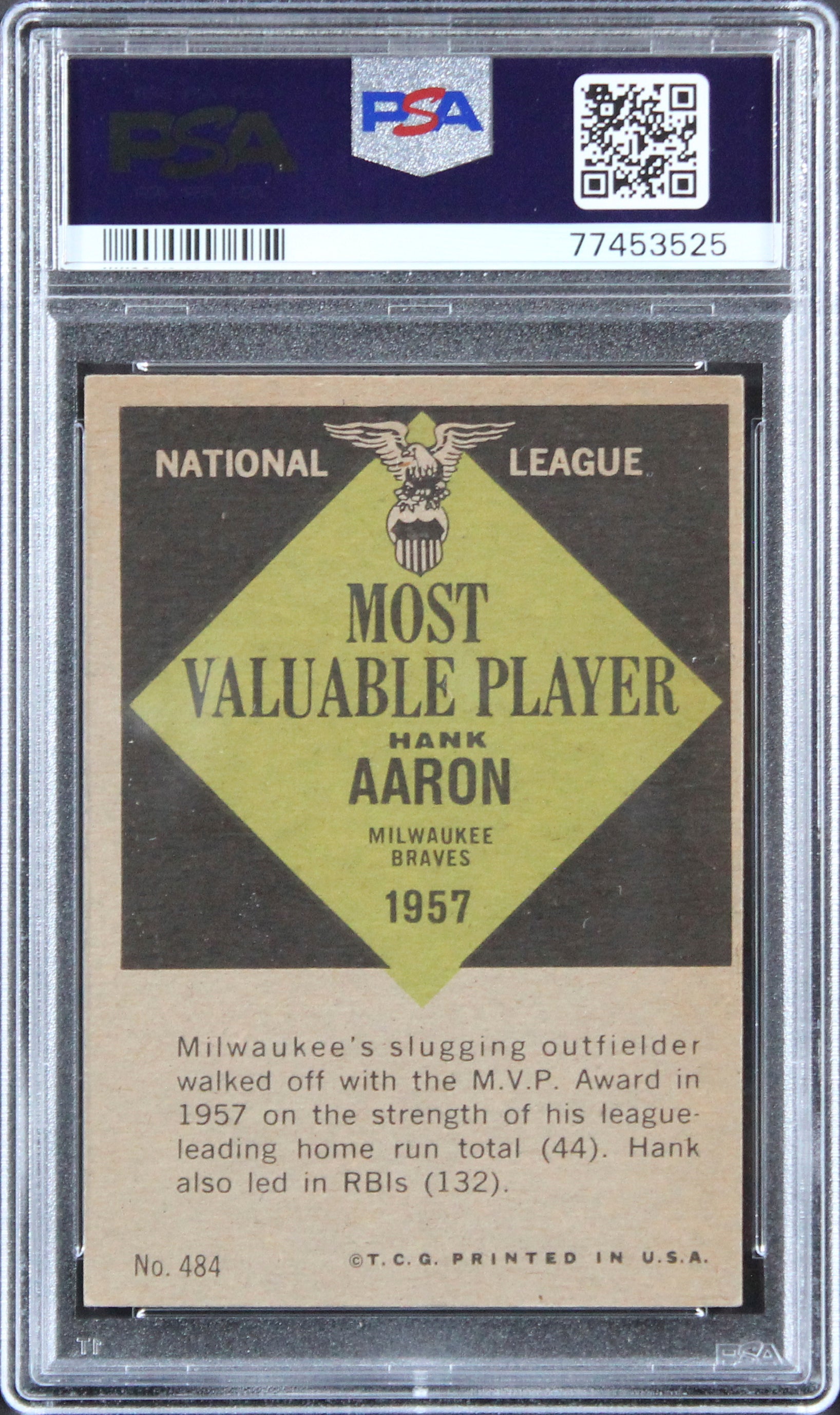 Braves Hank Aaron 1961 Topps #484 Card Graded VG-EX-4 PSA Slabbed 1