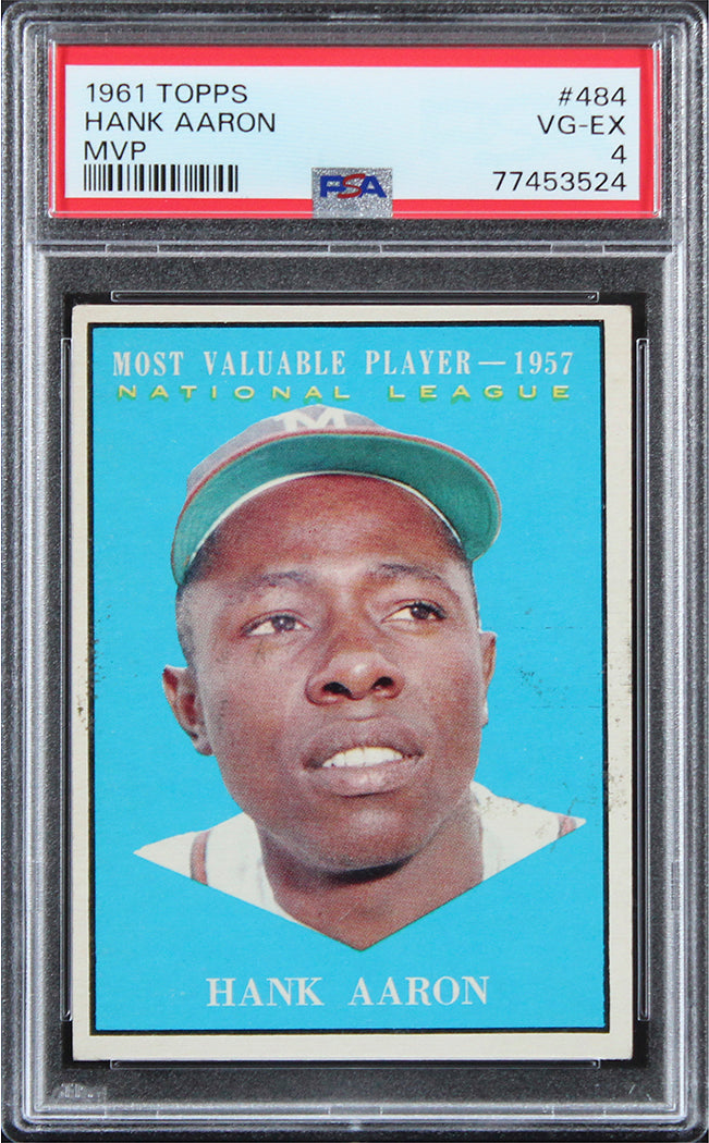 Braves Hank Aaron 1961 Topps #484 Card Graded VG-EX-4 PSA Slabbed 2
