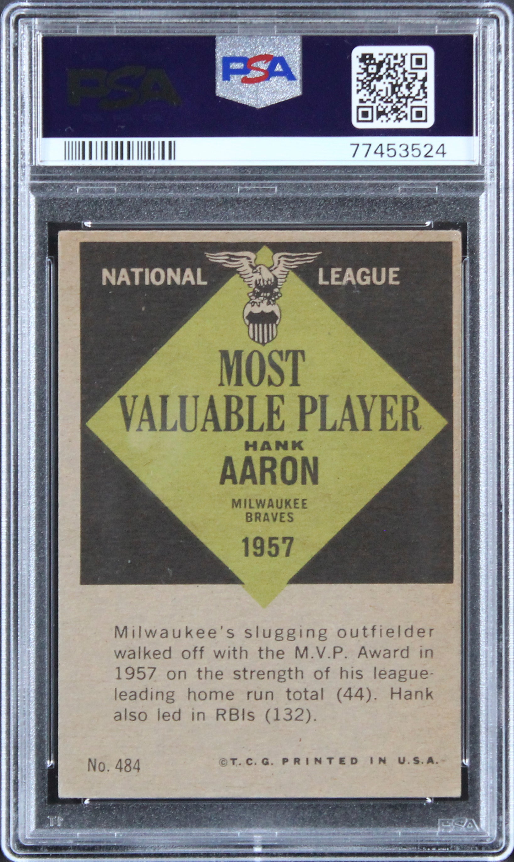 Braves Hank Aaron 1961 Topps #484 Card Graded VG-EX-4 PSA Slabbed 2
