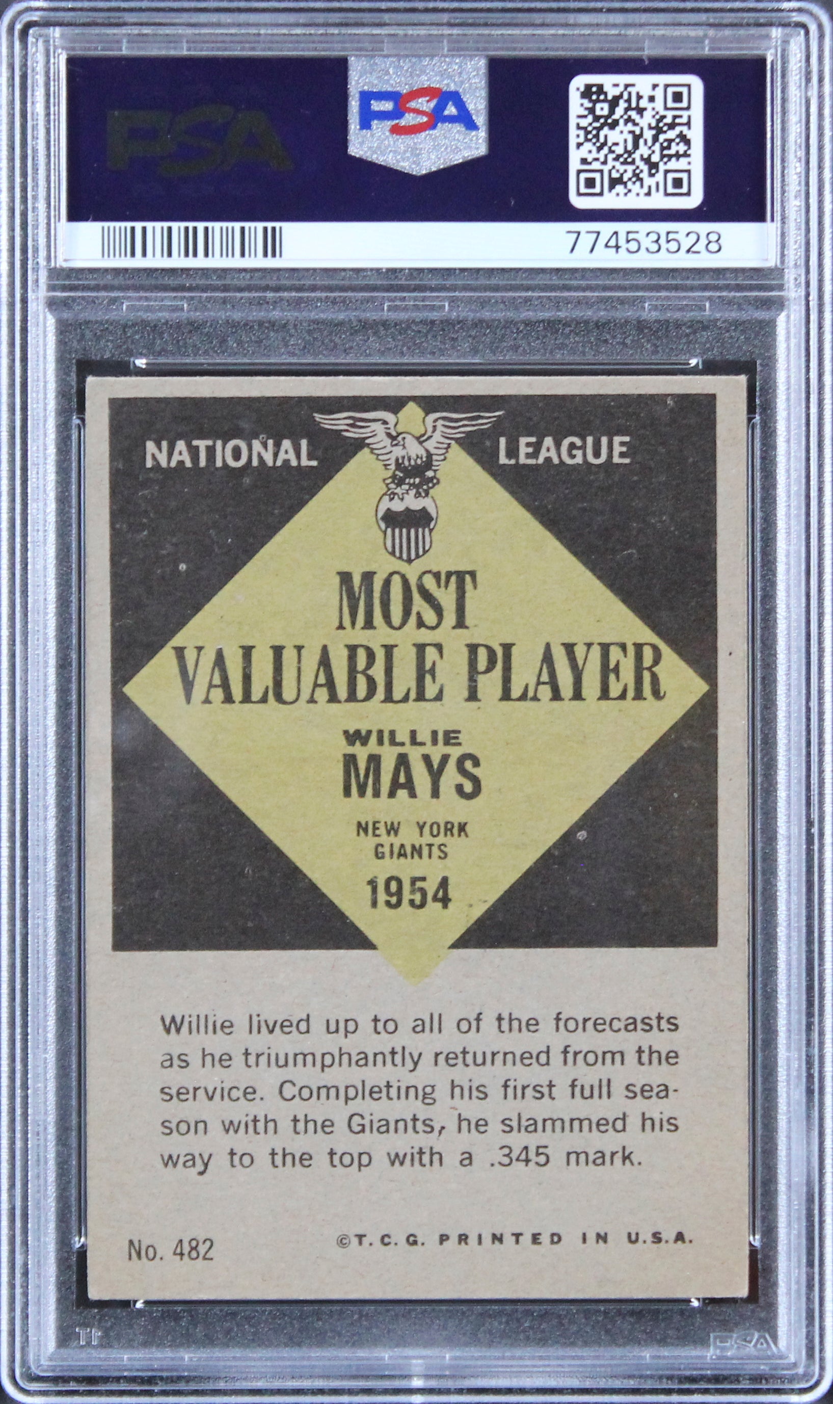 Giants Willie Mays 1961 Topps #482 Card Graded EX-5 PSA Slabbed