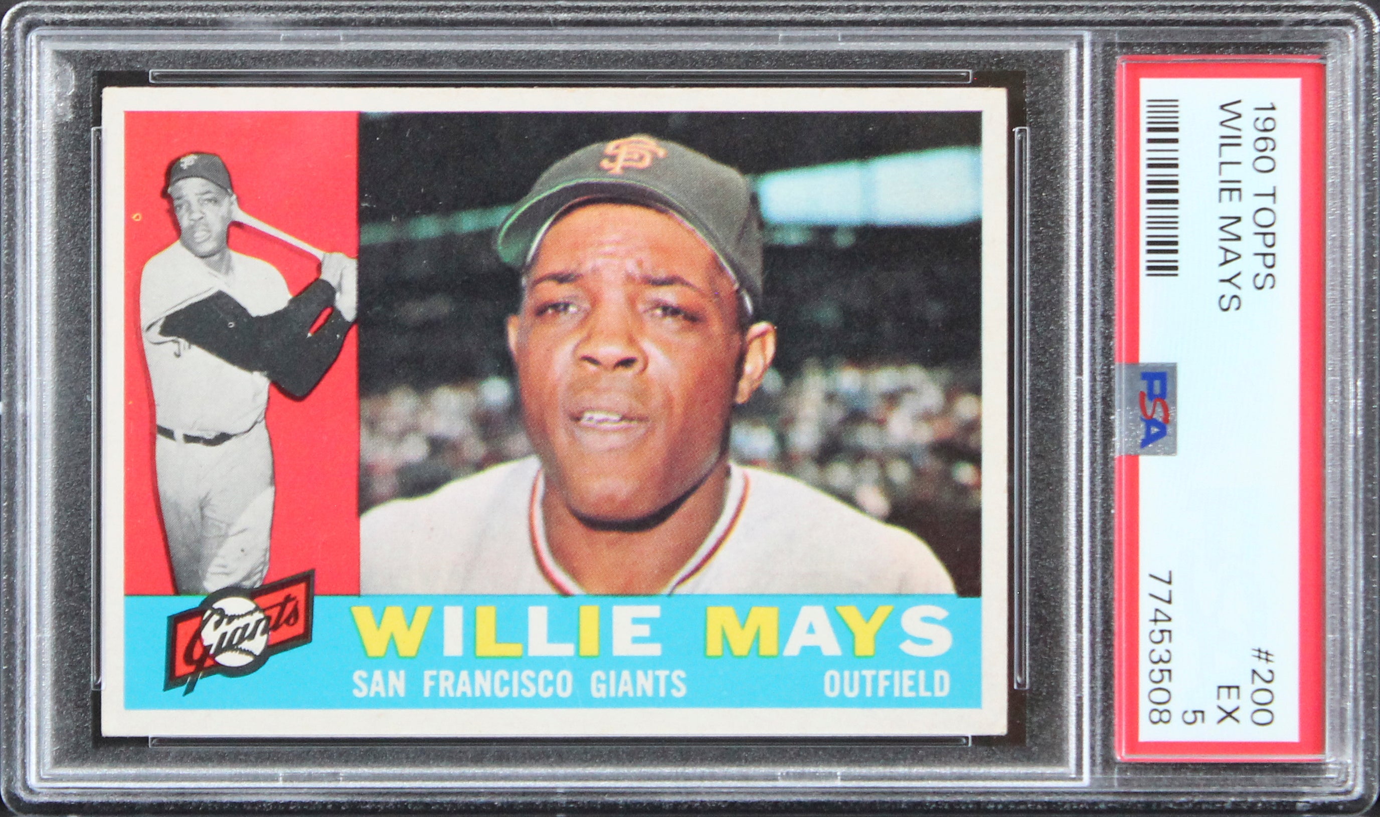 Giants Willie Mays 1960 Topps #200 Card Graded EX-5 PSA Slabbed