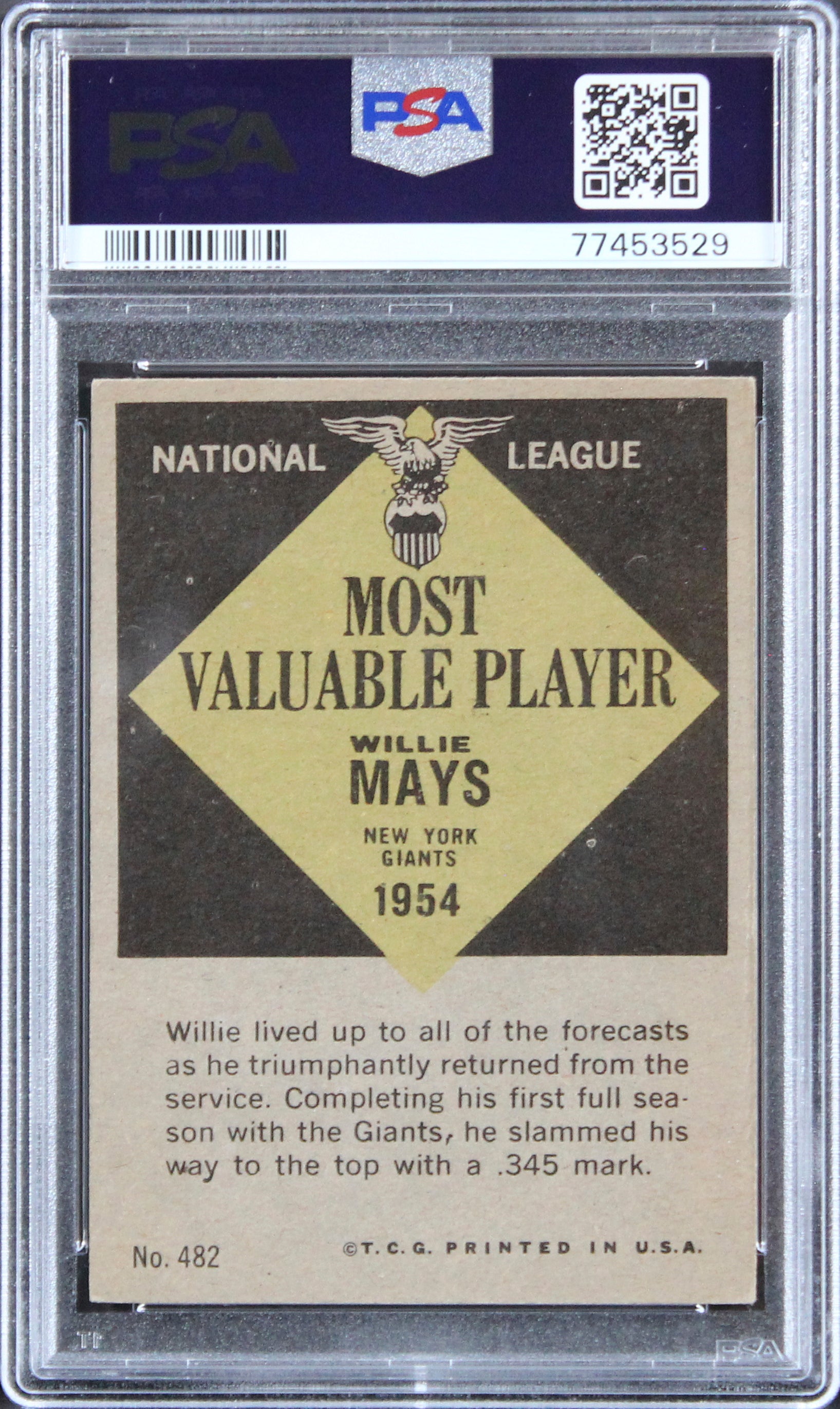 Giants Willie Mays 1961 Topps #482 Card Graded EX-5 PSA Slabbed