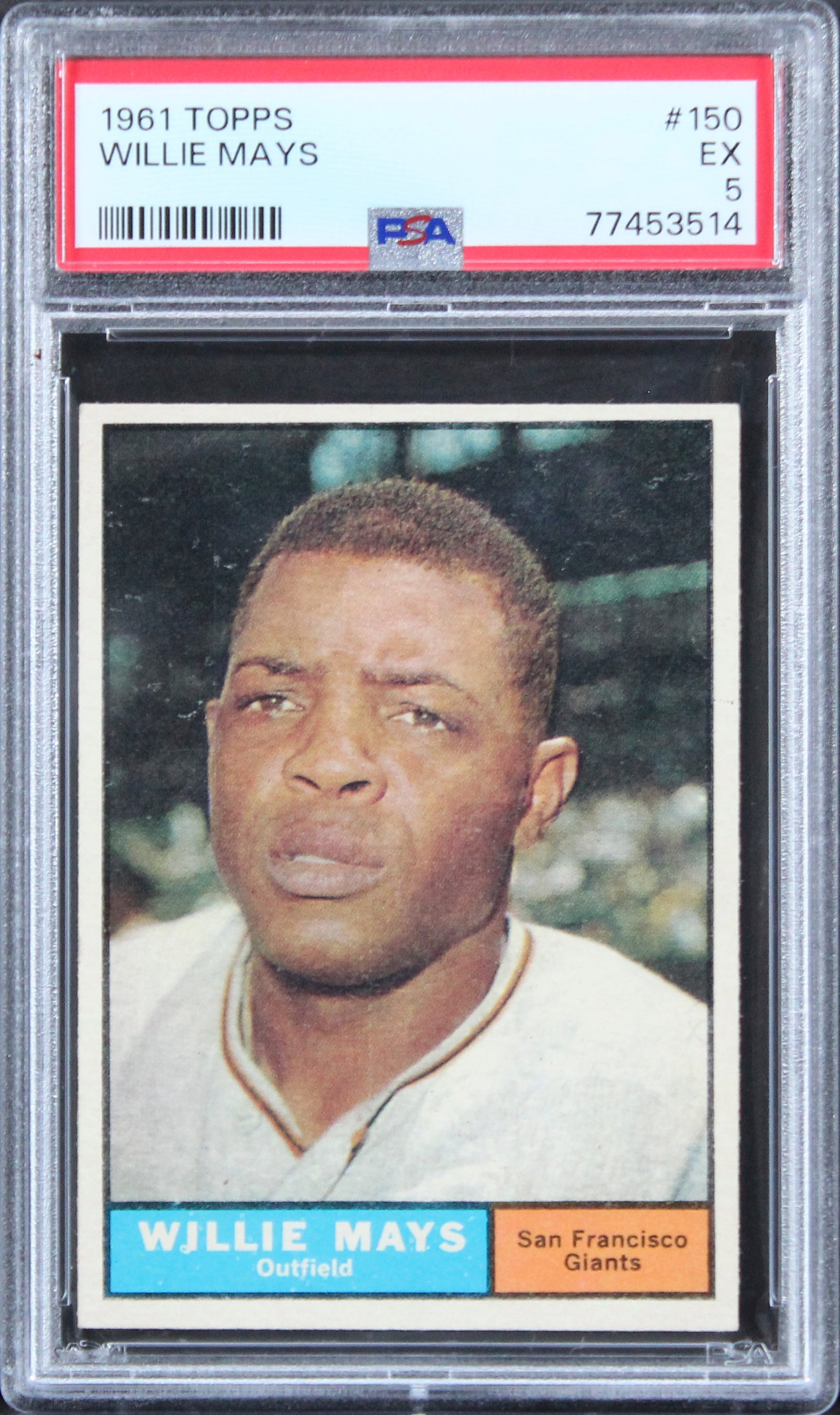 Giants Willie Mays 1961 Topps #150 Card Graded EX-5 PSA Slabbed