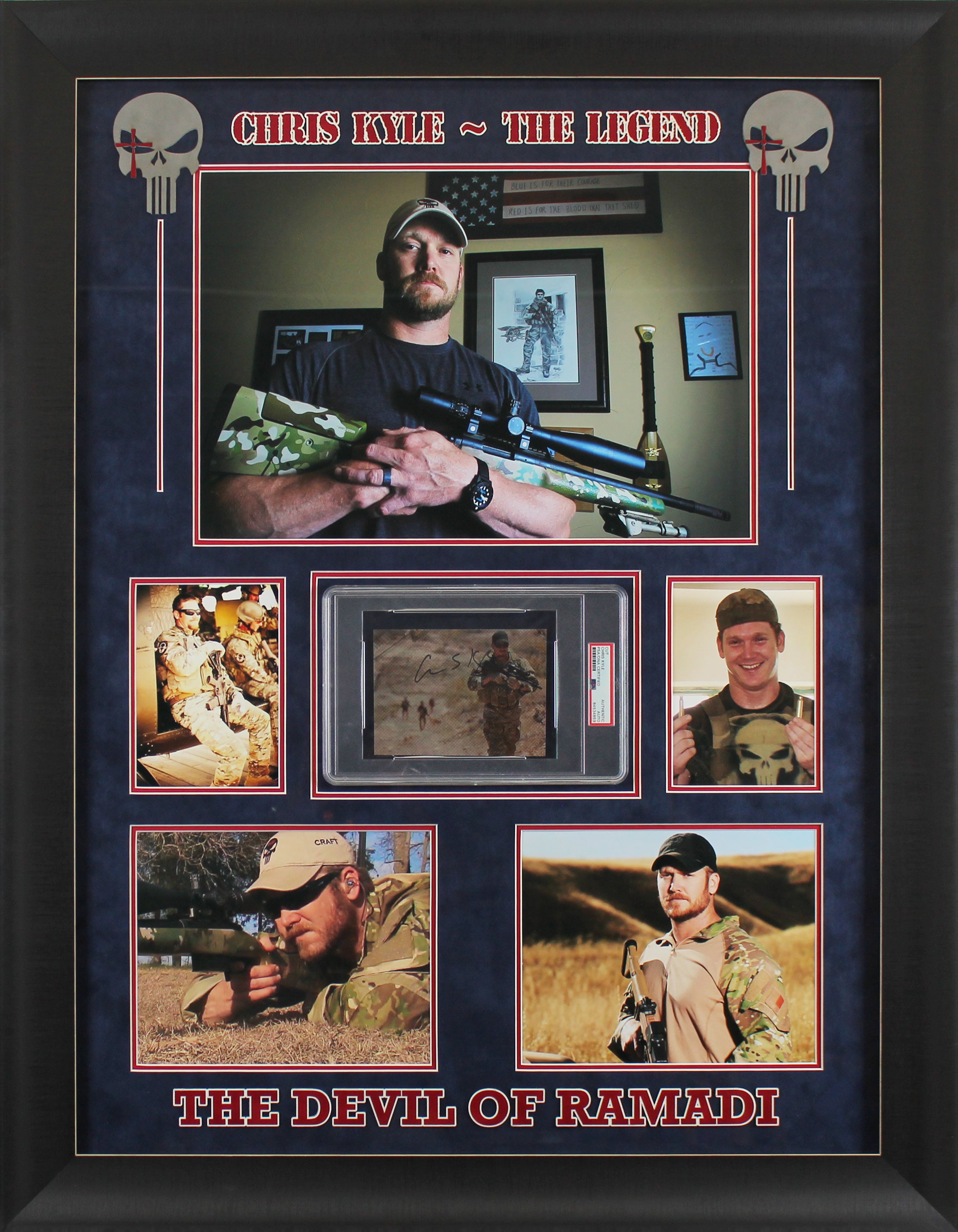 Chris Kyle Authentic Signed 4.25x5.65 Cut Framed Display PSA/DNA Slabbed