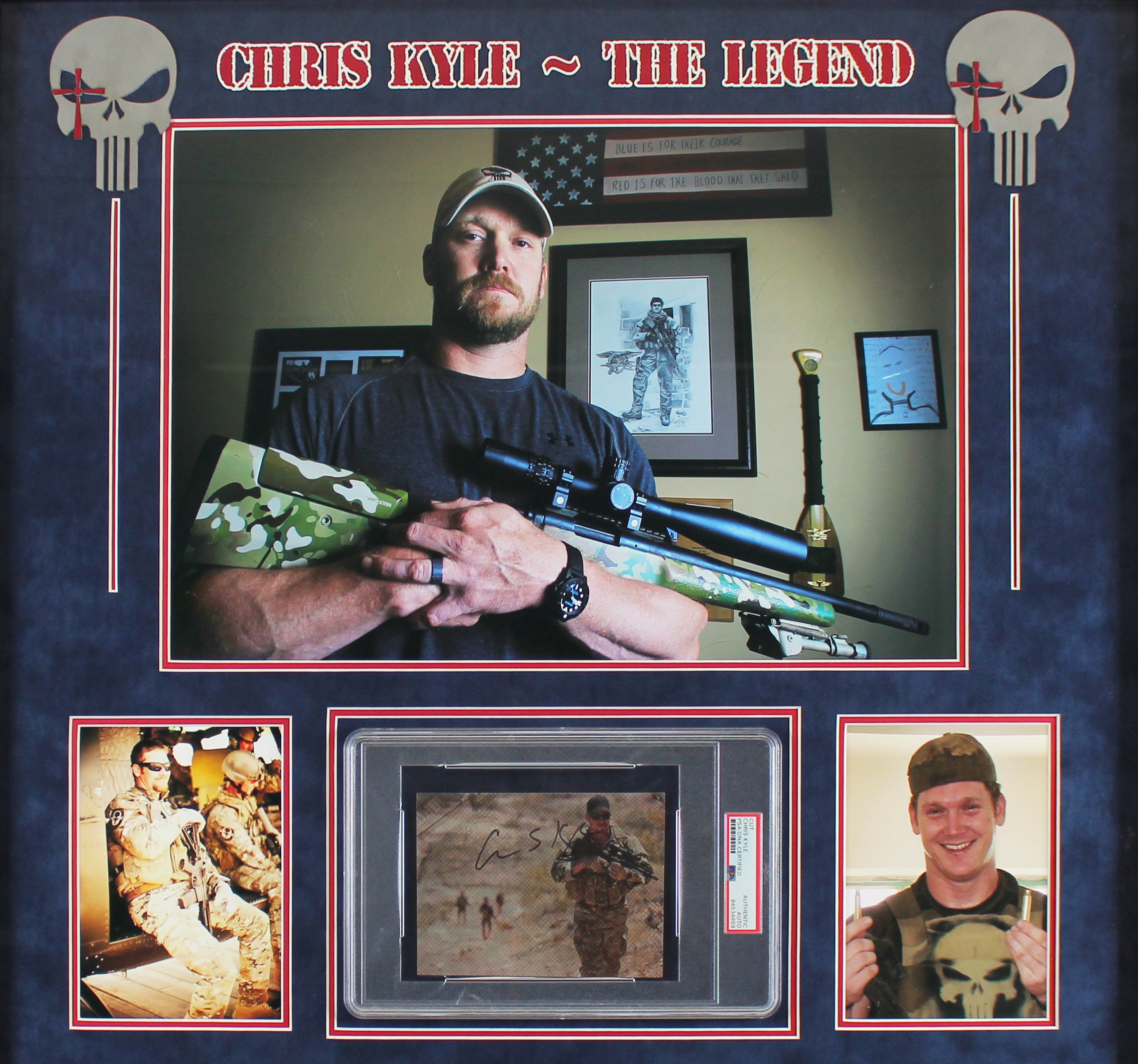 Chris Kyle Authentic Signed 4.25x5.65 Cut Framed Display PSA/DNA Slabbed