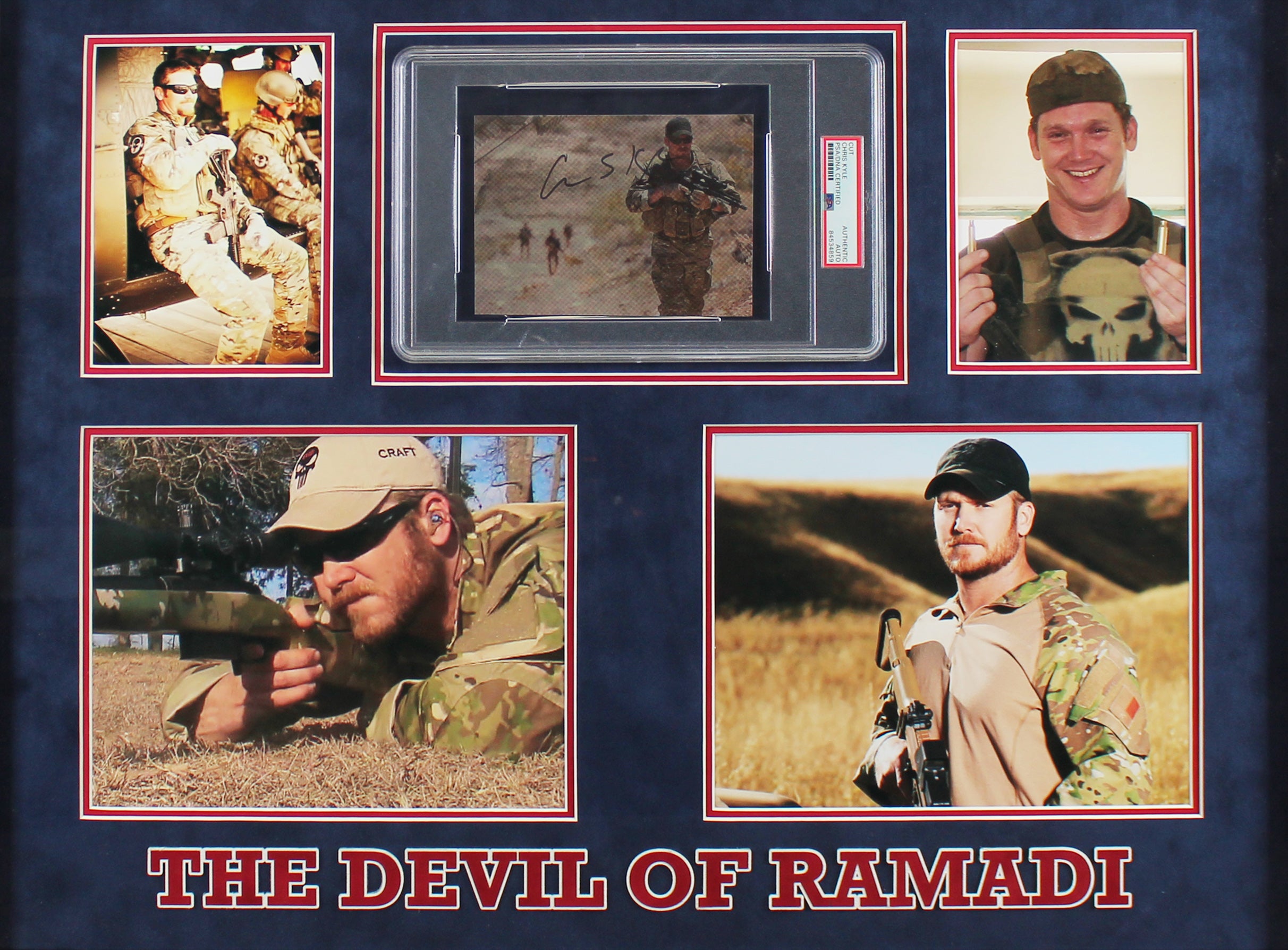 Chris Kyle Authentic Signed 4.25x5.65 Cut Framed Display PSA/DNA Slabbed
