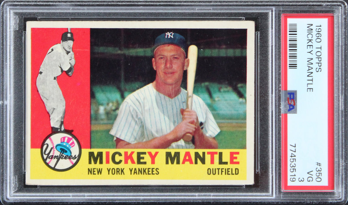 Yankees Mickey Mantle 1960 Topps #350 Card Graded VG-3 PSA Slabbed