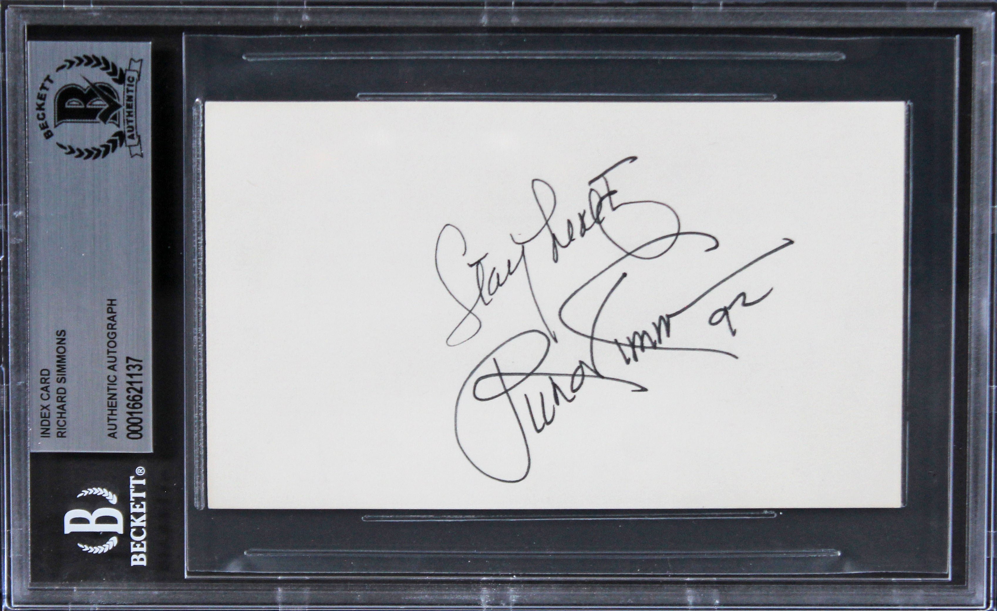 Richard Simmons "Stay Hearty 92" Authentic Signed 3x5 Index Card BAS Slabbed 1