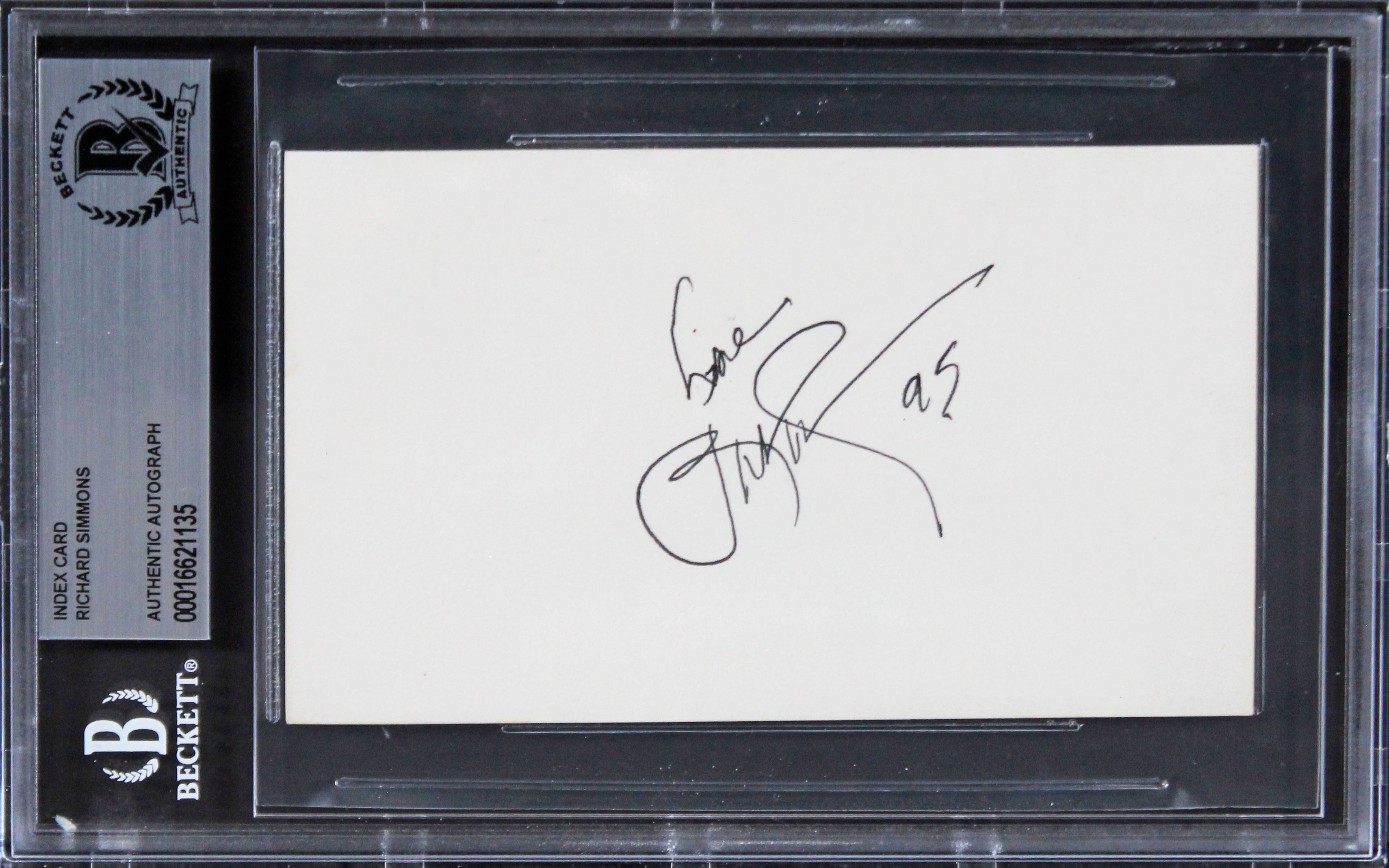 Richard Simmons Sweatin' to the Oldies "95" Signed 3x5 Index Card BAS Slabbed