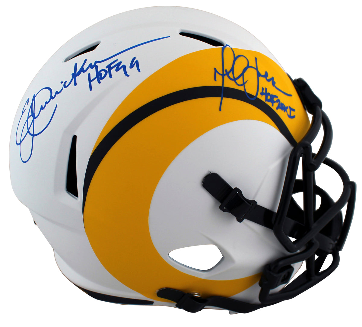Rams Eric Dickerson & Marshall Faulk Signed Lunar Full Size Speed Rep Helmet BAS