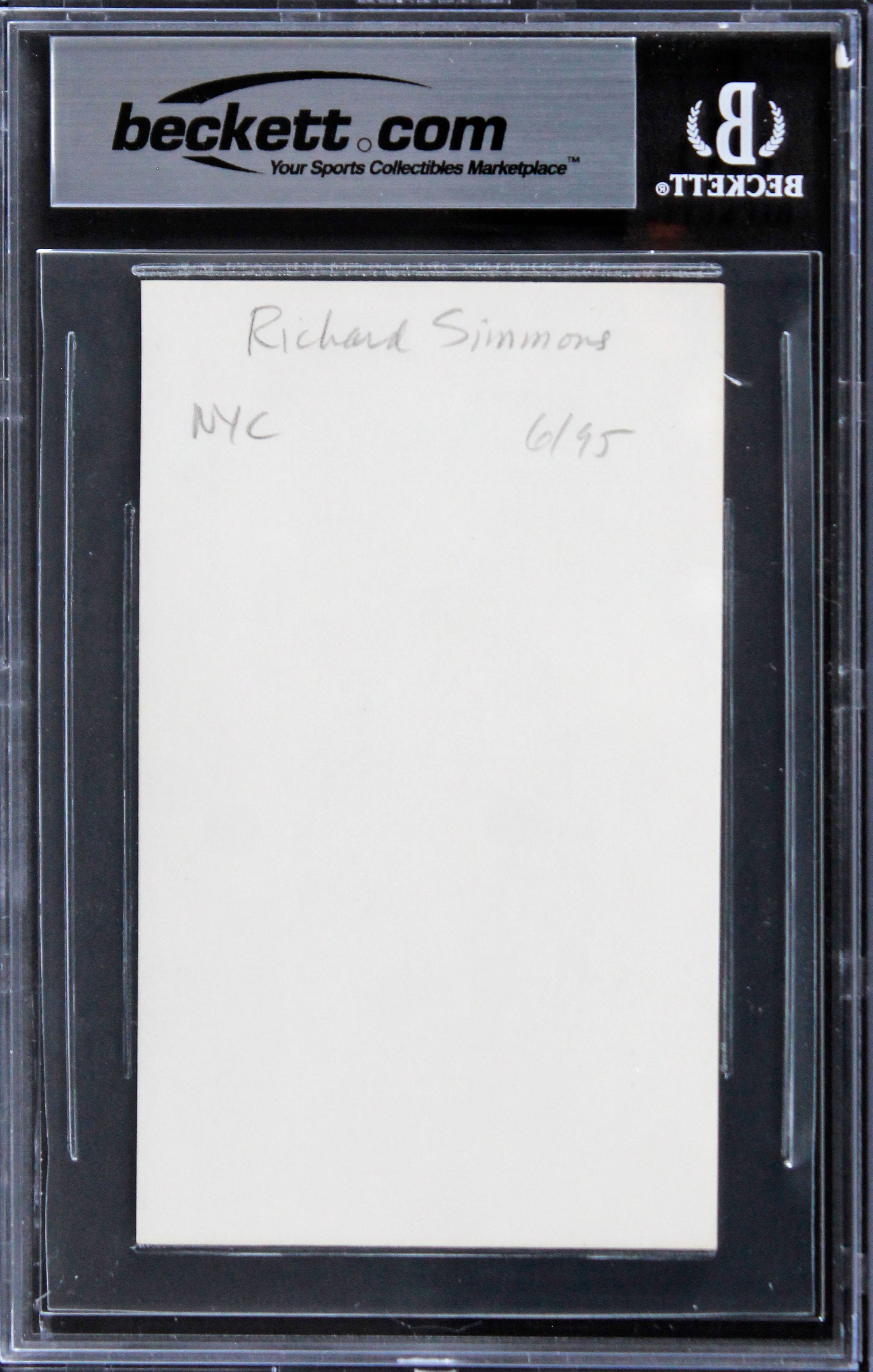 Richard Simmons Sweatin' to the Oldies "95" Signed 3x5 Index Card BAS Slabbed