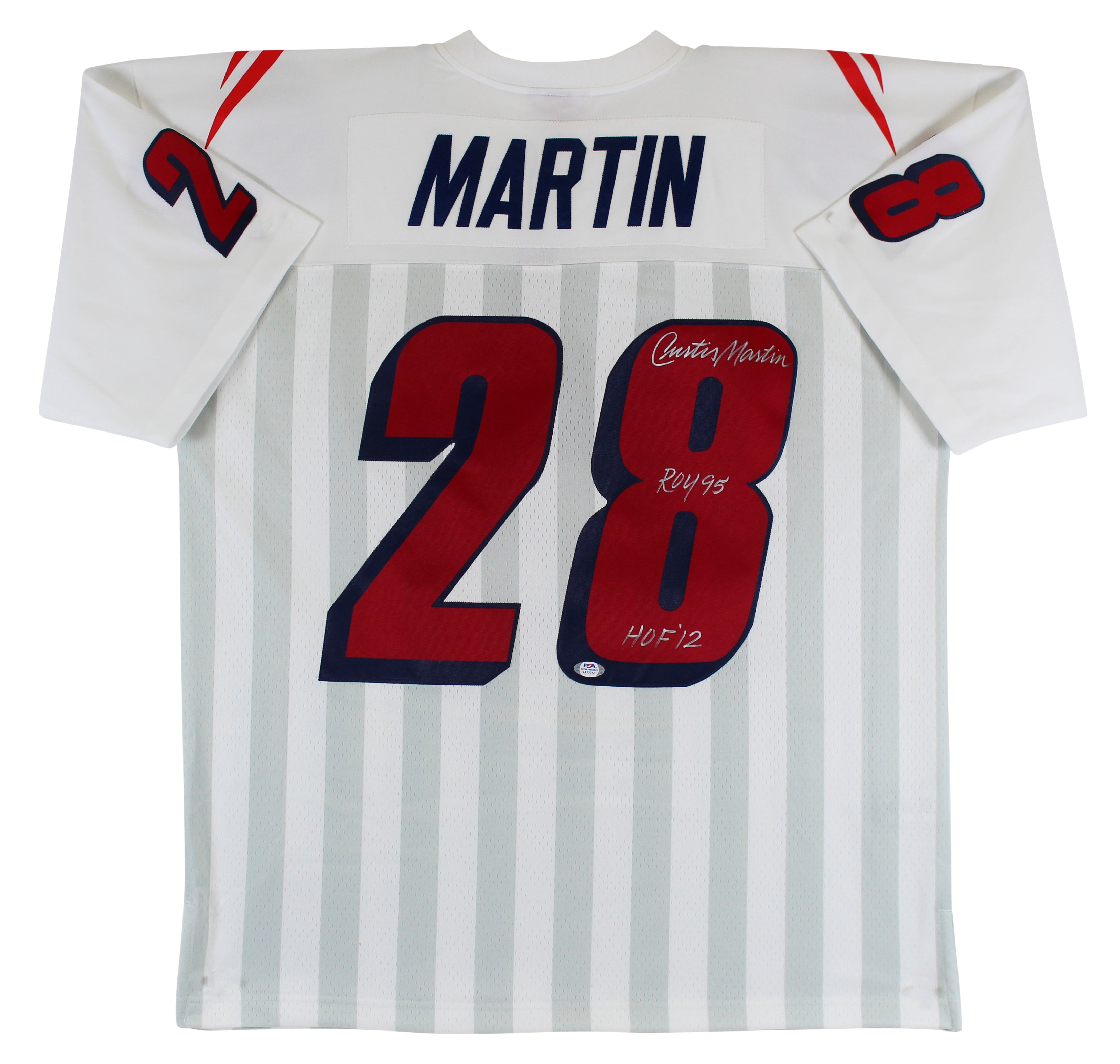 Patriots Curtis Martin "2x Insc" Authentic Signed White M&N Jersey PSA/DNA Itp