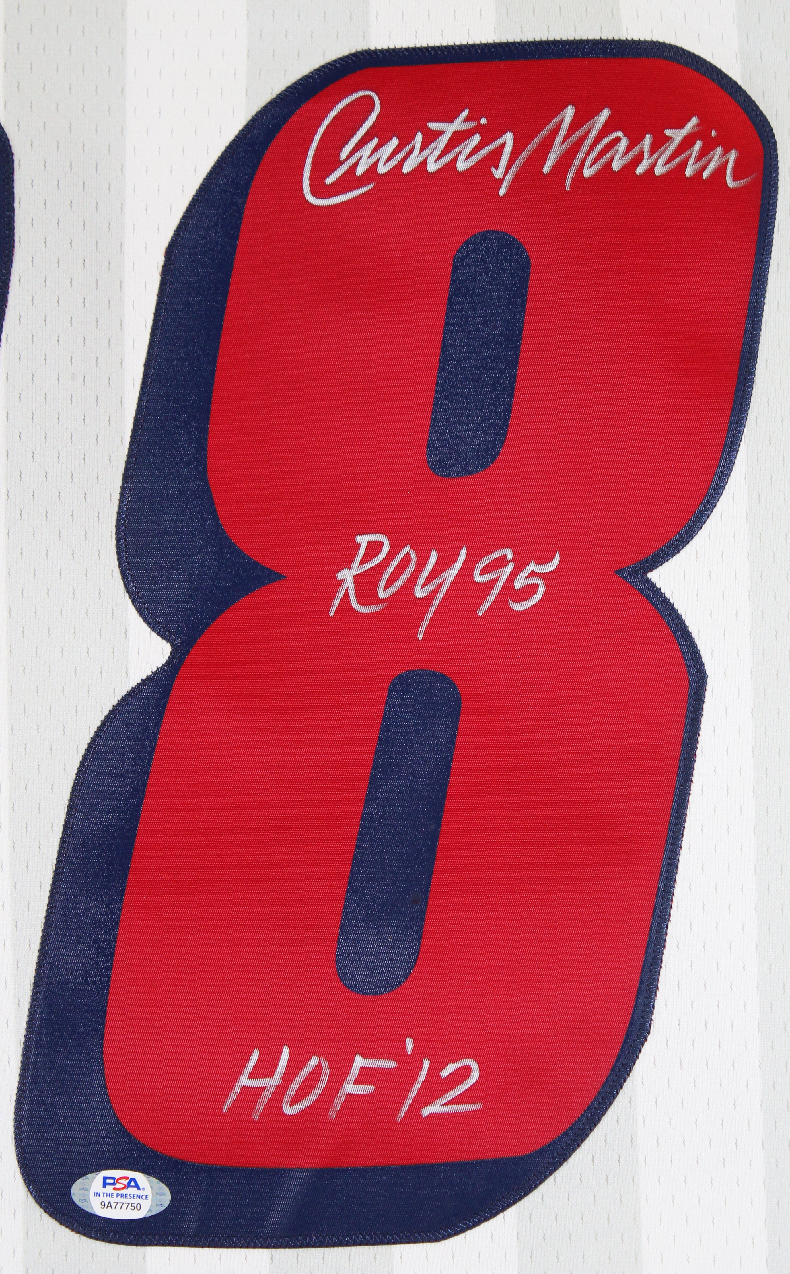 Patriots Curtis Martin "2x Insc" Authentic Signed White M&N Jersey PSA/DNA Itp