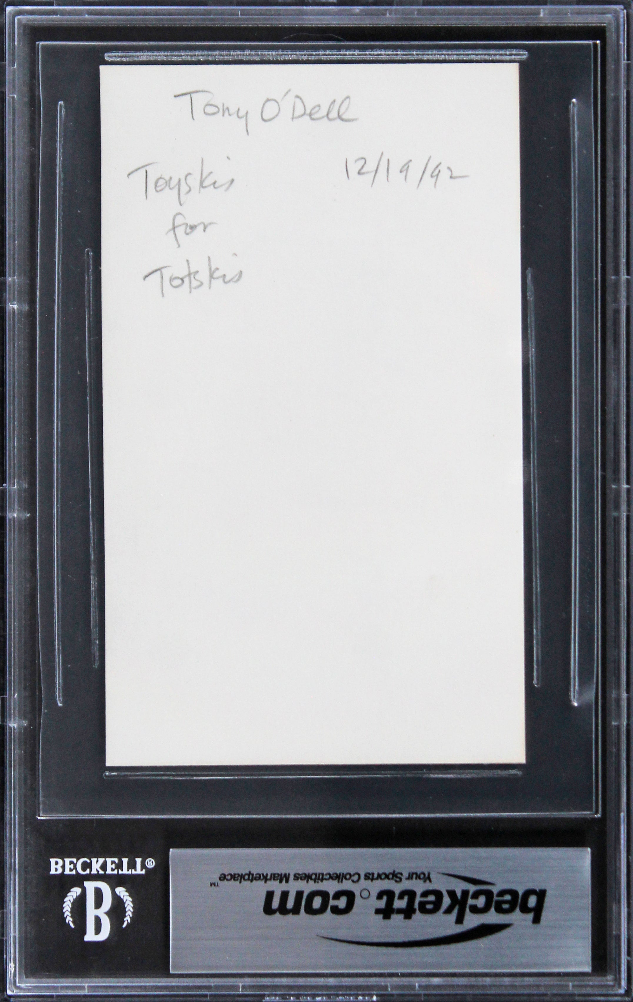 Tony O'Dell The Karate Kid Authentic Signed 3x5 Index Card BAS Slabbed