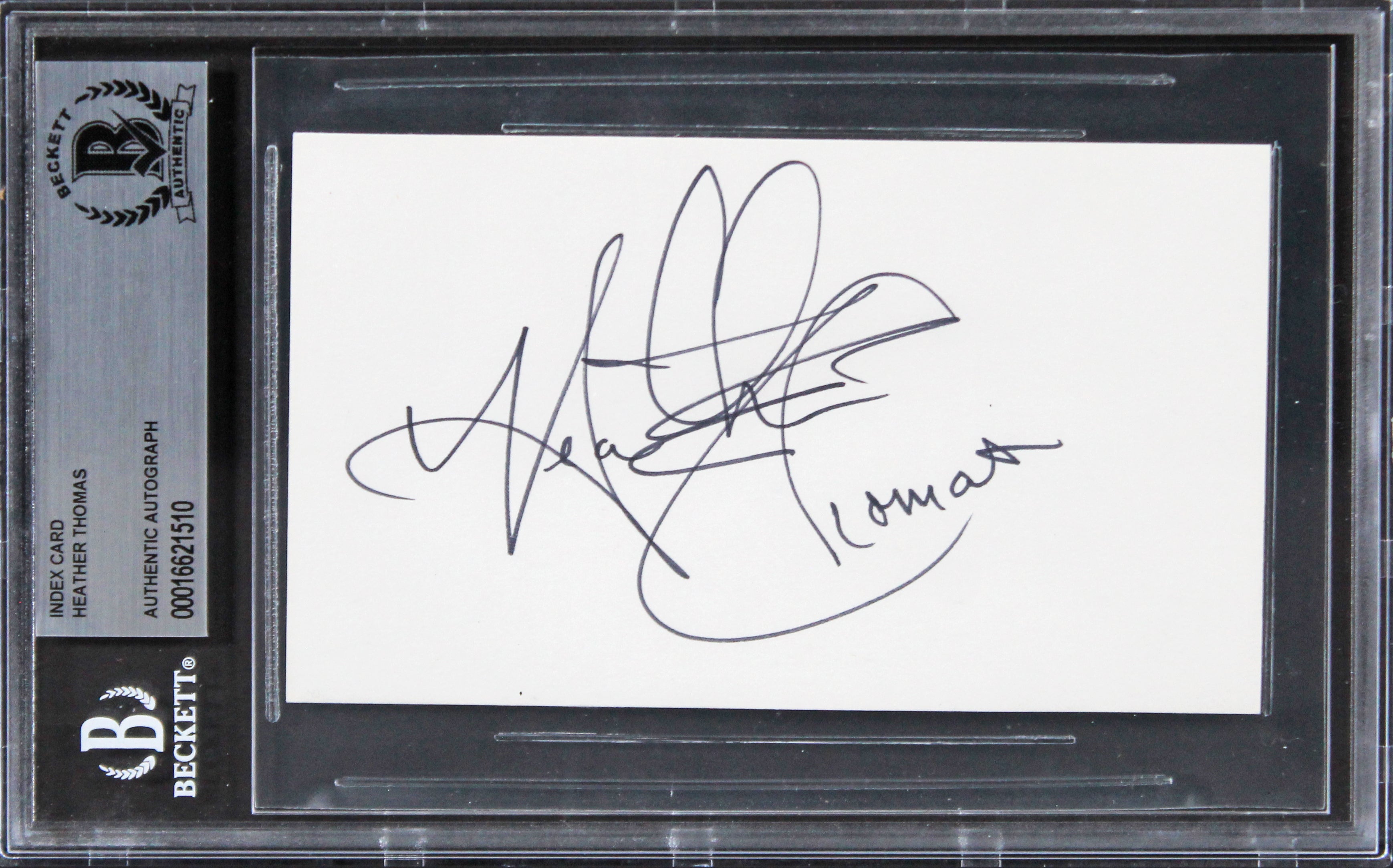 Heather Thomas Zapped! Authentic Signed 3x5 Index Card Autographed BAS Slabbed