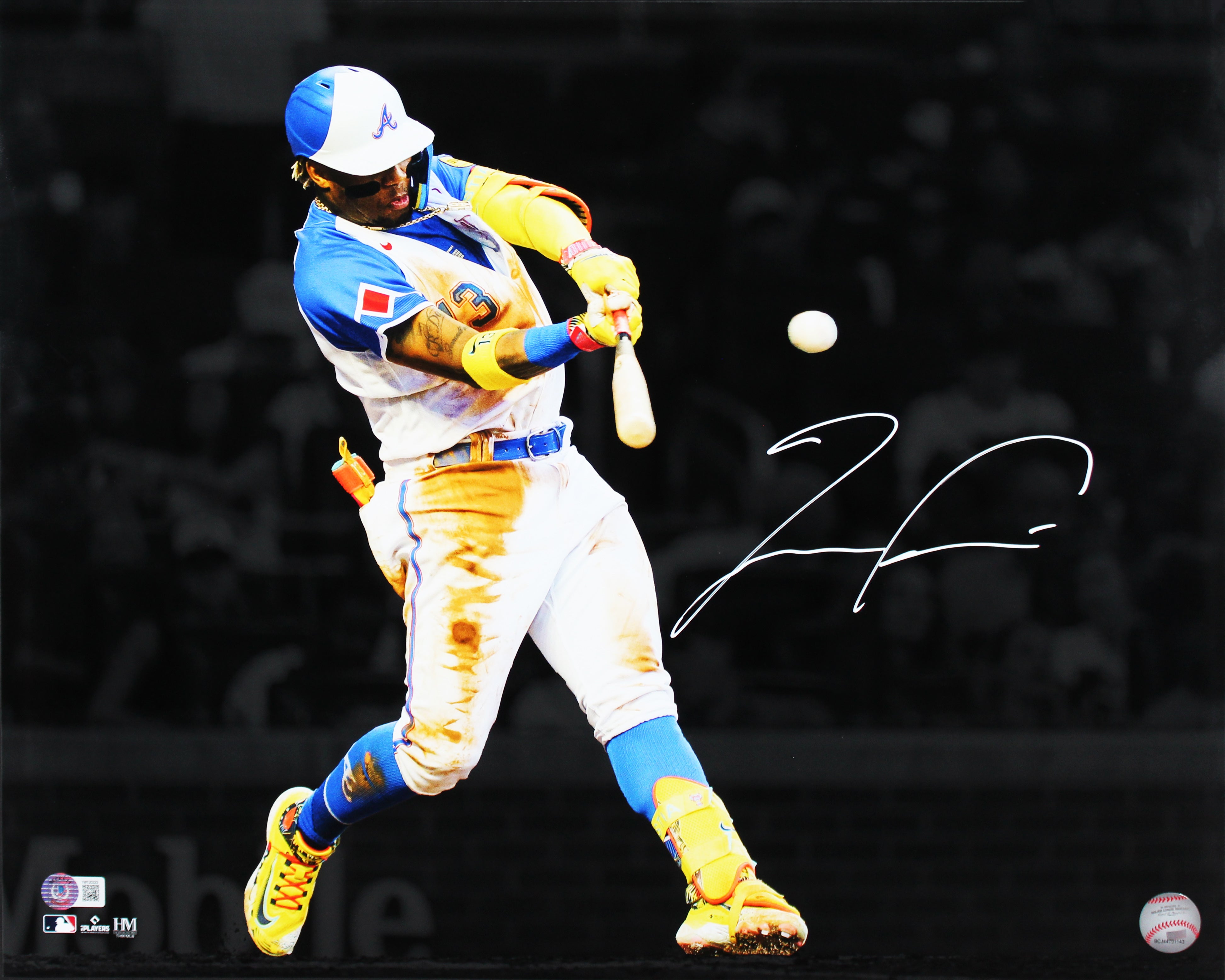 Braves Ronald Acuna Jr. Signed 16x20 Horizontal Spotlight TB Jersey Photo BAS W