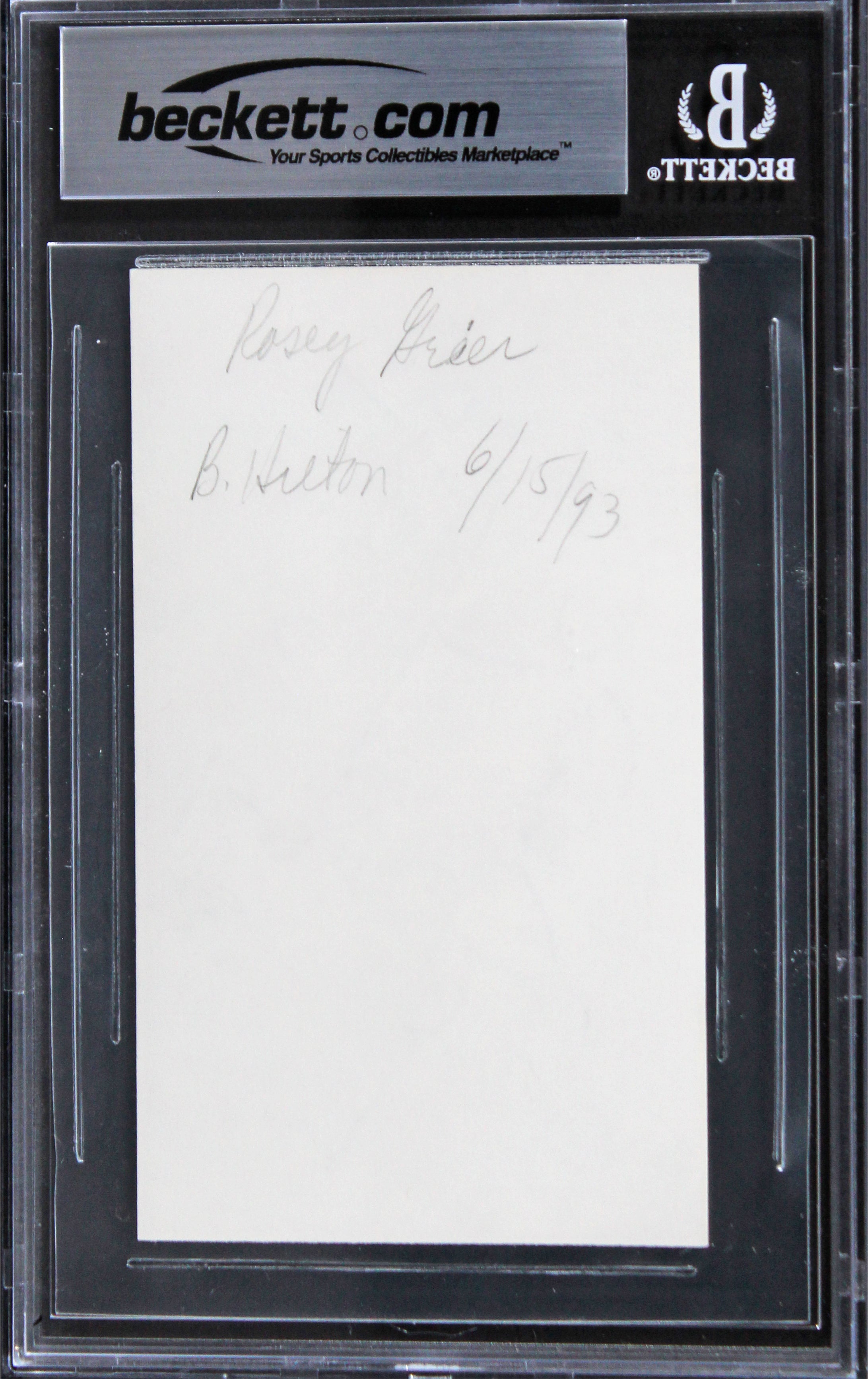 Rams Rosey Grier "Stay On Top" Authentic Signed 3x5 Index Card BAS Slabbed