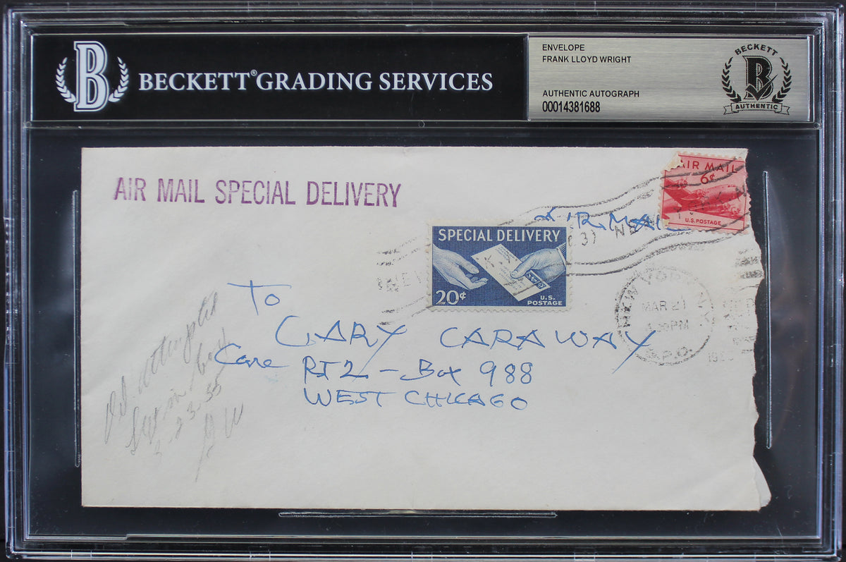 Frank Lloyd Wright Authentic 3.85x7.5 Envelope Handwriting Sample BAS Slabbed