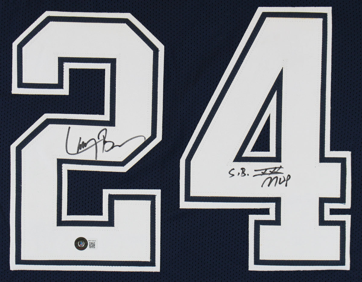 Larry Brown "SB XXX MVP" Signed Navy Blue Pro Style Jersey Autographed BAS Wit