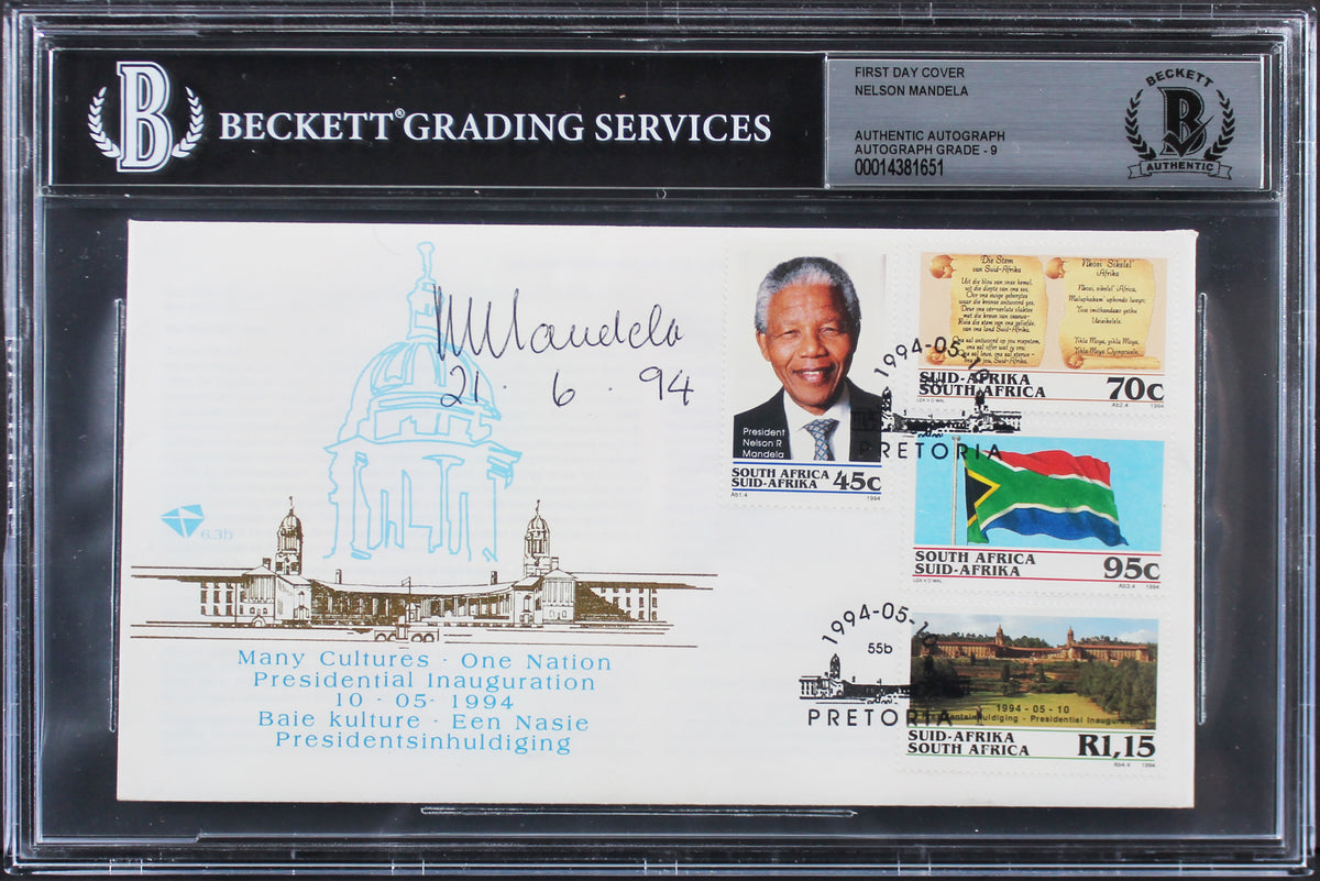Nelson Mandela Signed 4x7.5 1994 Inauguration FDC Envelope Auto 9! BAS Slabbed