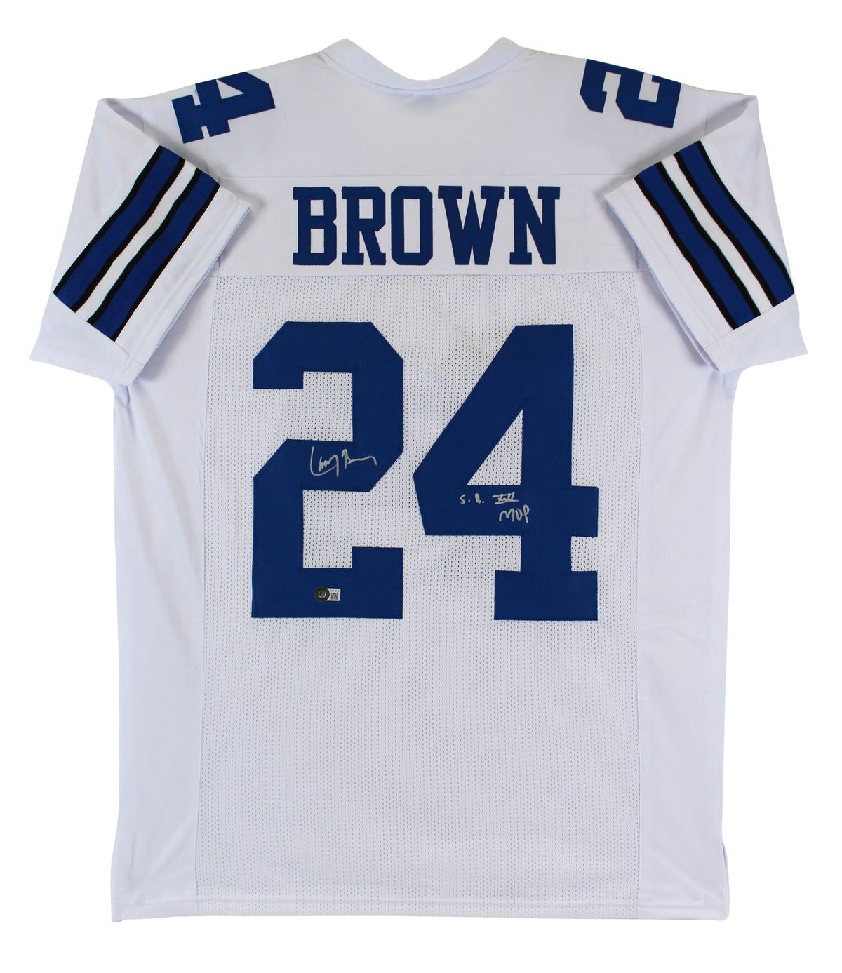 Larry Brown "SB XXX MVP" Signed White Pro Style Jersey Autographed BAS Witnessed