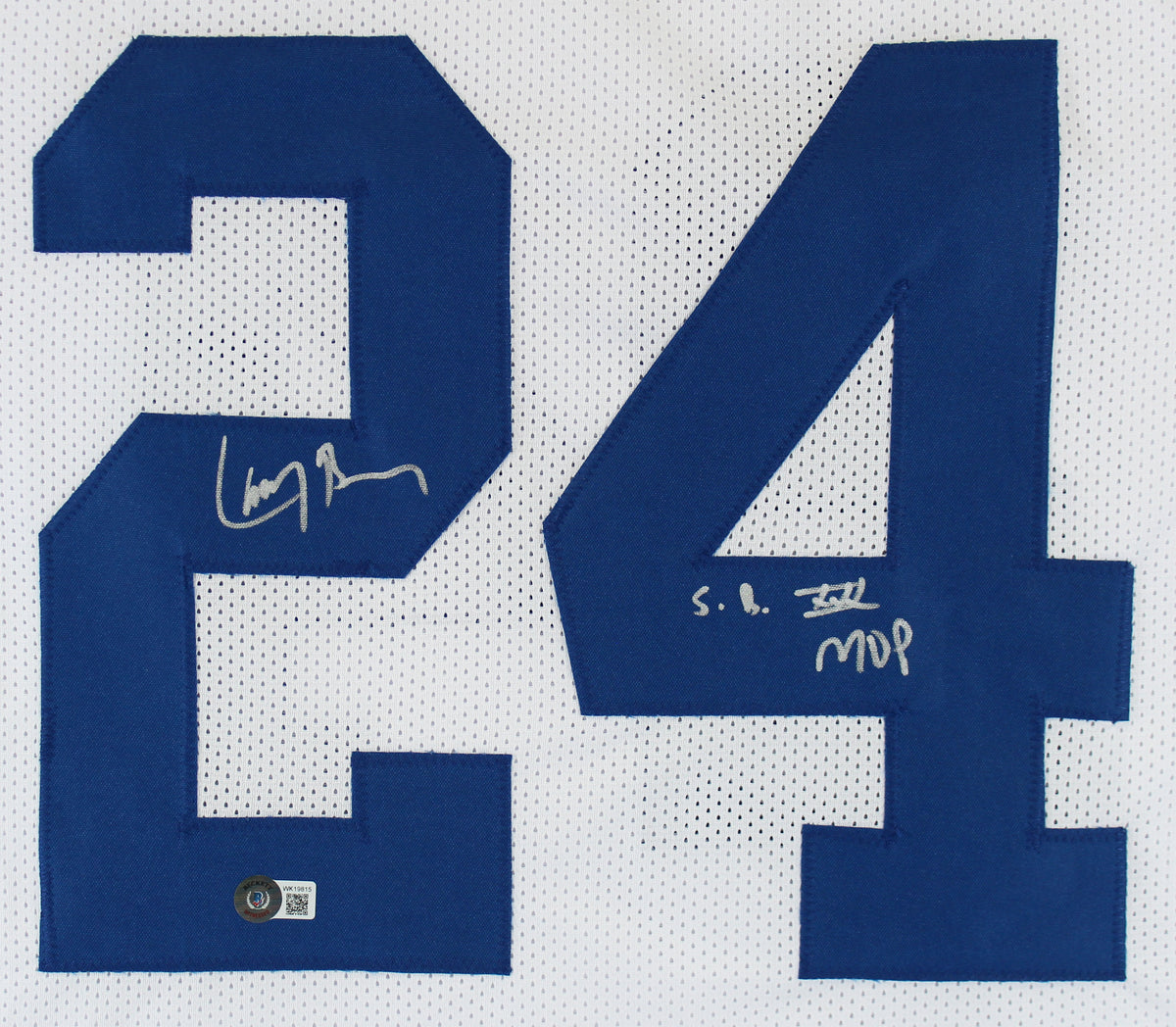 Larry Brown "SB XXX MVP" Signed White Pro Style Jersey Autographed BAS Witnessed