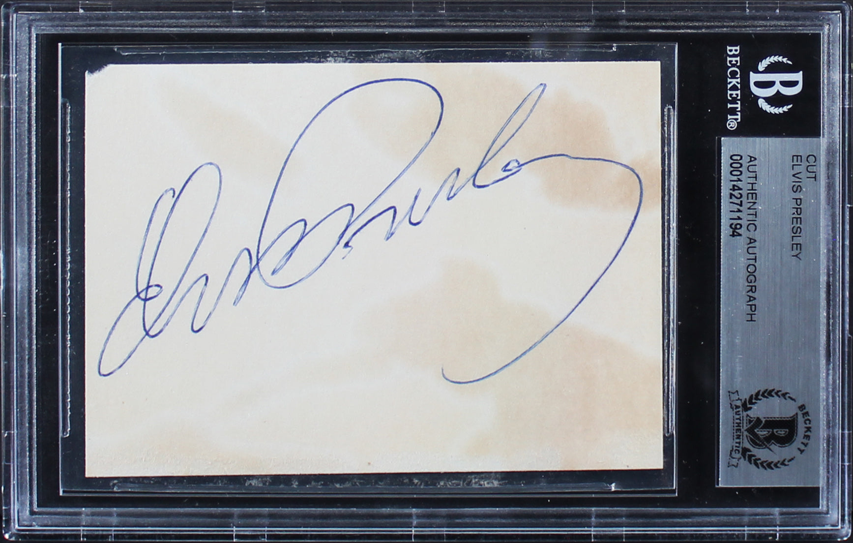 Elvis Presley Authentic Signed 2.5x3.5 Cut Signature Autographed BAS Slabbed